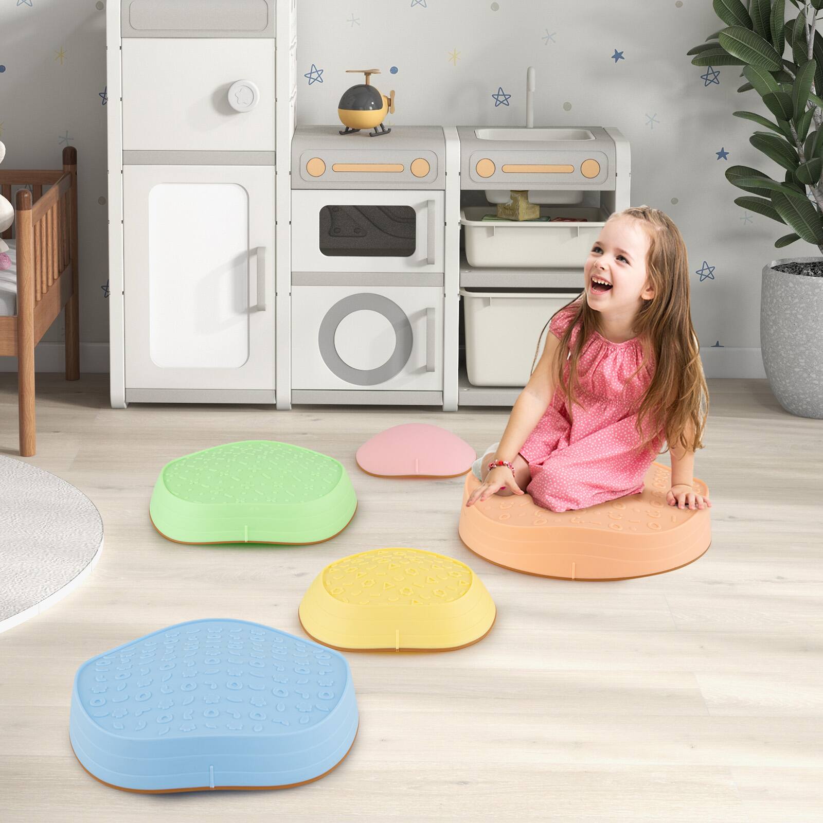 Alt View 8. Gymax - Gymax 5 PCS Stepping Stones for Kids w/Storage Bag for Motor Skills Strength Ages 3+ Outdoor - Multi-Color.