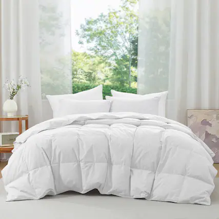 Front. Puredown - Puredown Lightweight Organic Cotton Down Fiber Comforter, White, Full/Queen - White.