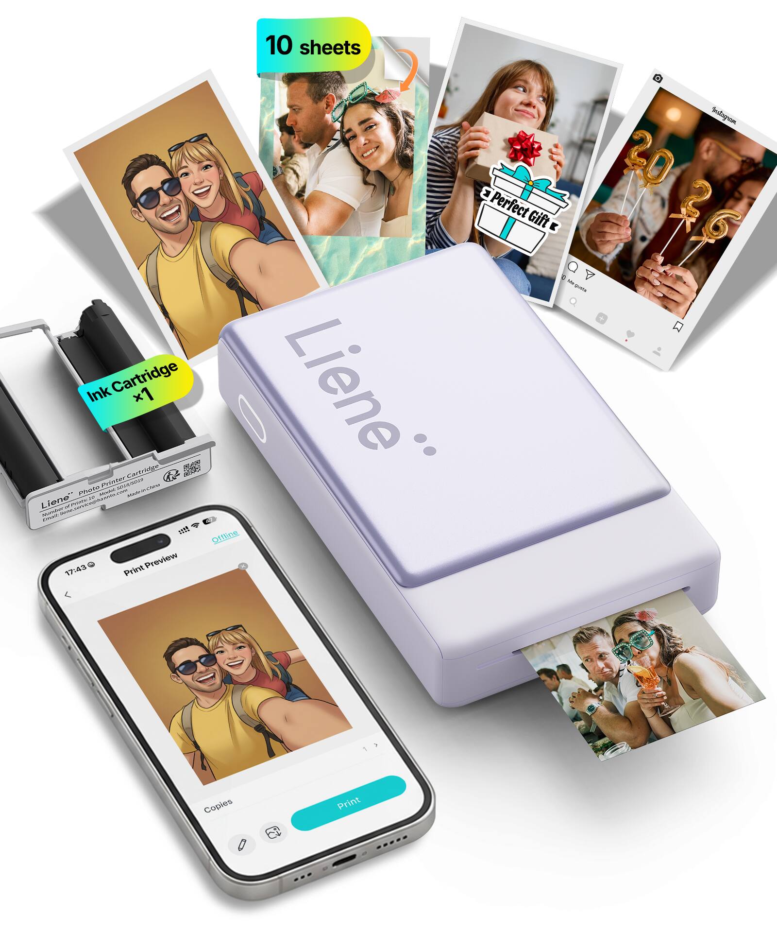 10 sheets C Snslogrim E 20 Perfect Gift 2 6 O - Me-guate + Ink Cartridge x1 Liene" PA WO cartotee t2 aldd Pnter S/ - - 5 I - . Liene - - CNEN - WLSEIVE - - 12 OMNeS Preview 17:43 Priet Copies C Print