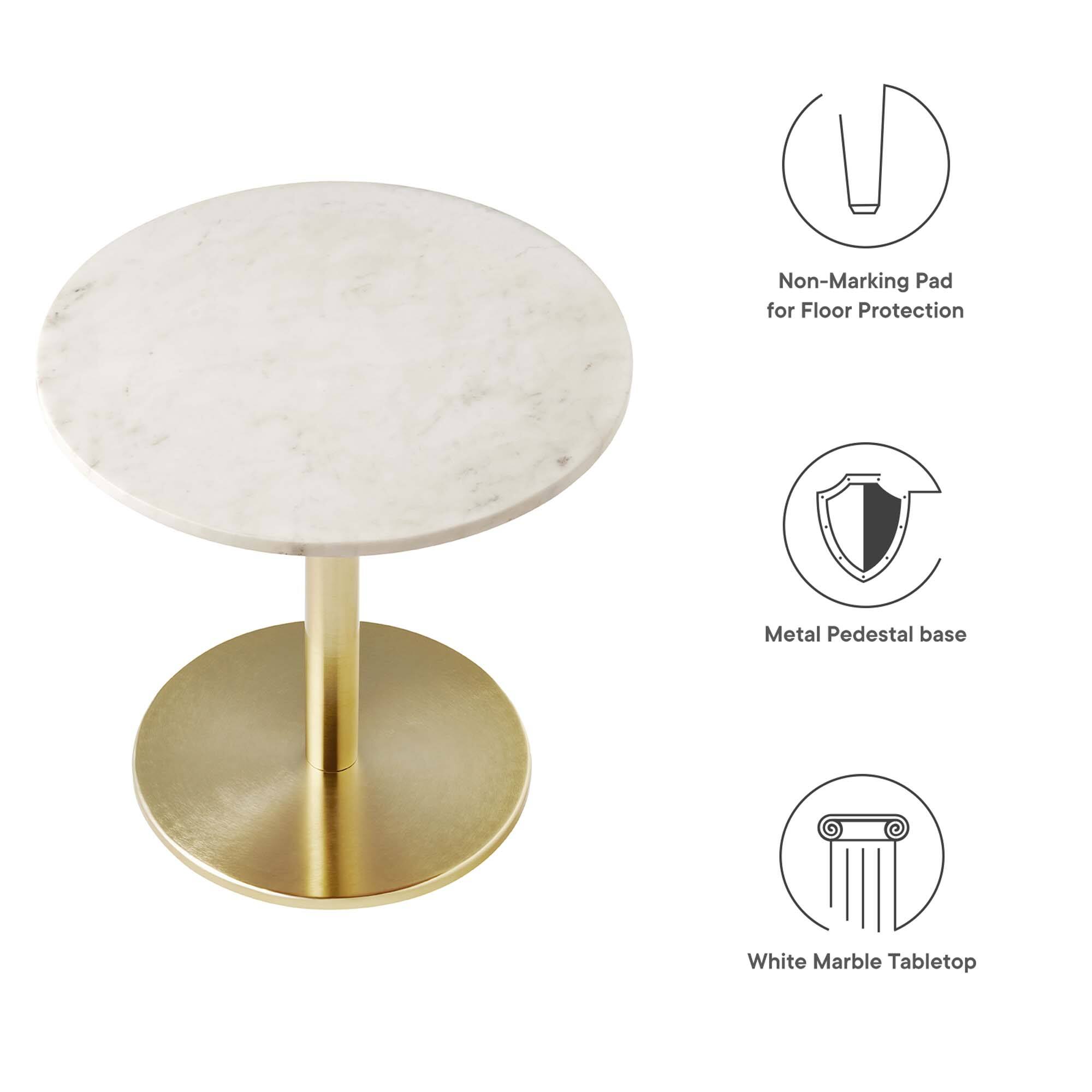 - Non-Marking Pad for Floor Protection
- Metal Pedestal base
- White Marble Tabletop