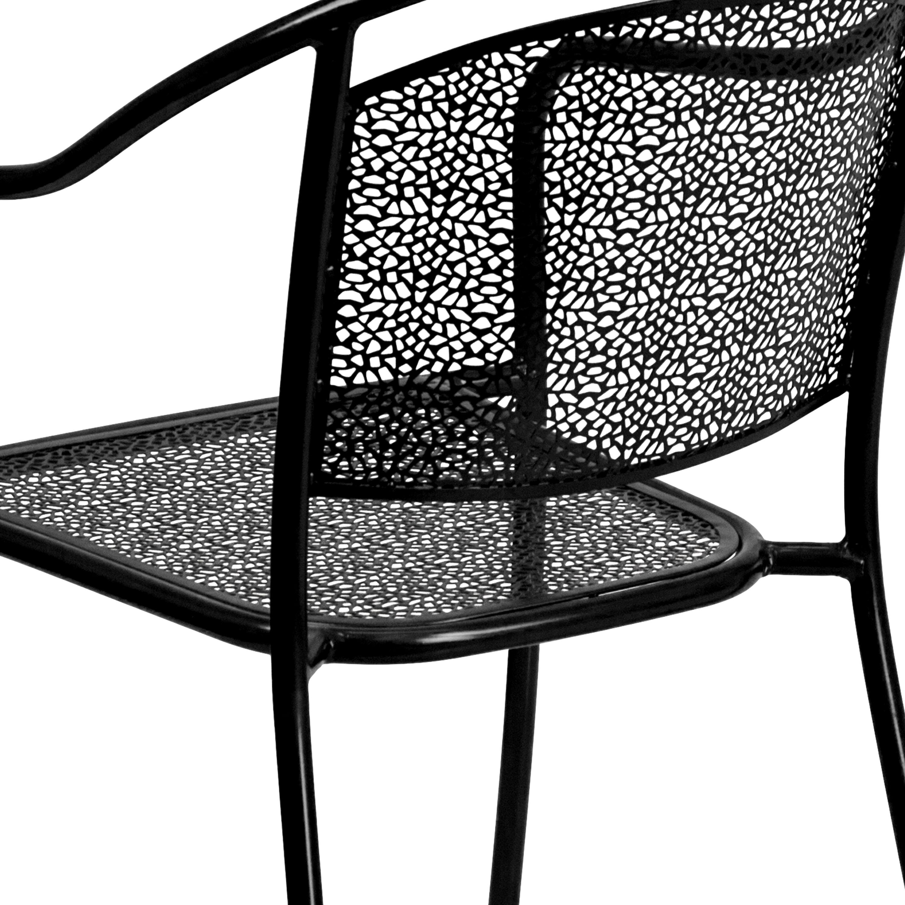 Alt View 8. Emma + Oliver - Commercial Grade Colorful Metal Patio Arm Chair with Round Back - Black.