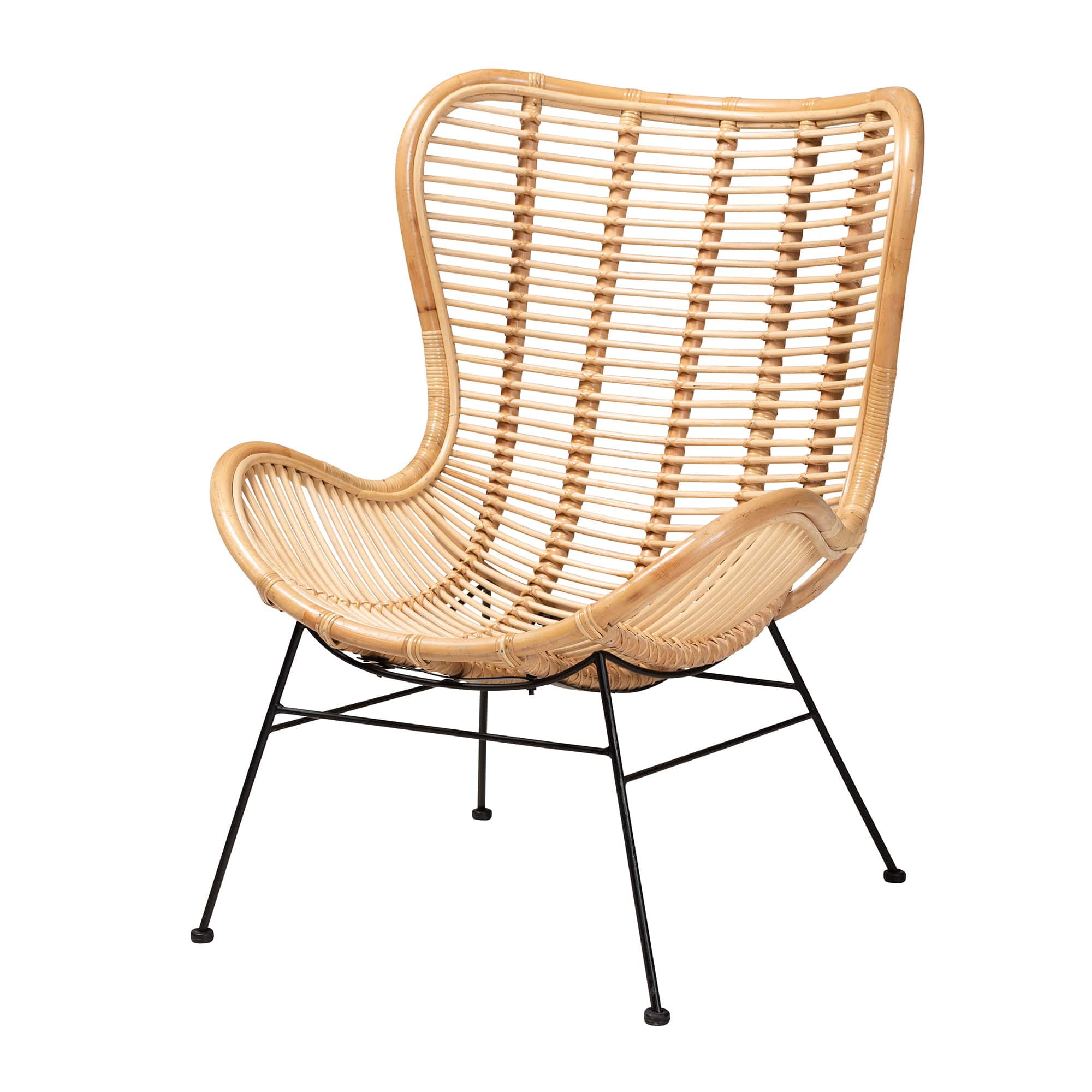 bali & pari - Colorado Modern Bohemian Rattan and Metal Accent Chair - Natural Brown