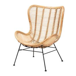 bali & pari - Colorado Modern Bohemian Rattan and Metal Accent Chair - Natural Brown