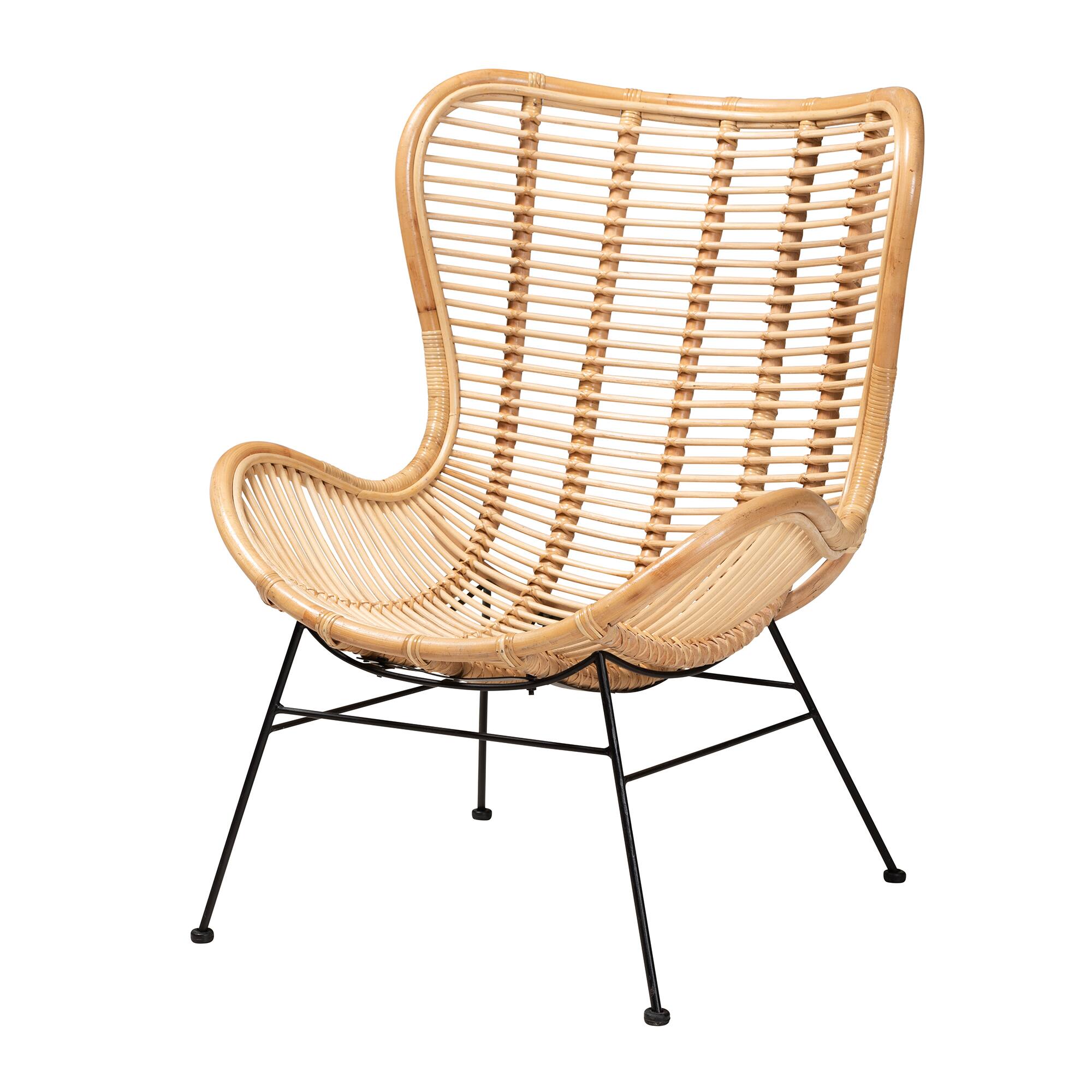 Front. bali & pari - Colorado Modern Bohemian Rattan and Metal Accent Chair - Natural Brown.