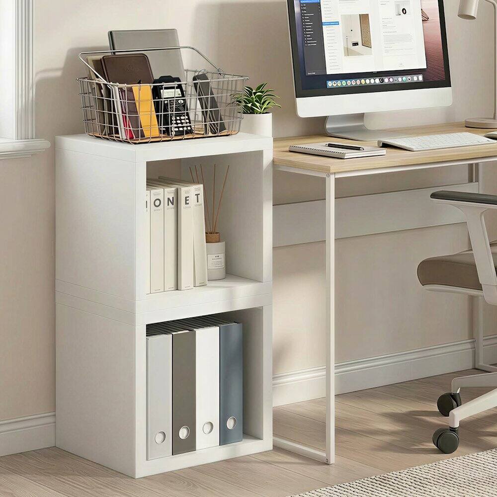 Angle. Furinno - CUBICLE Set of 2 Stackable Bookshelf, Cube Storage Organizer Bookcase, for Living Room, Bedroom, Home Office - White.