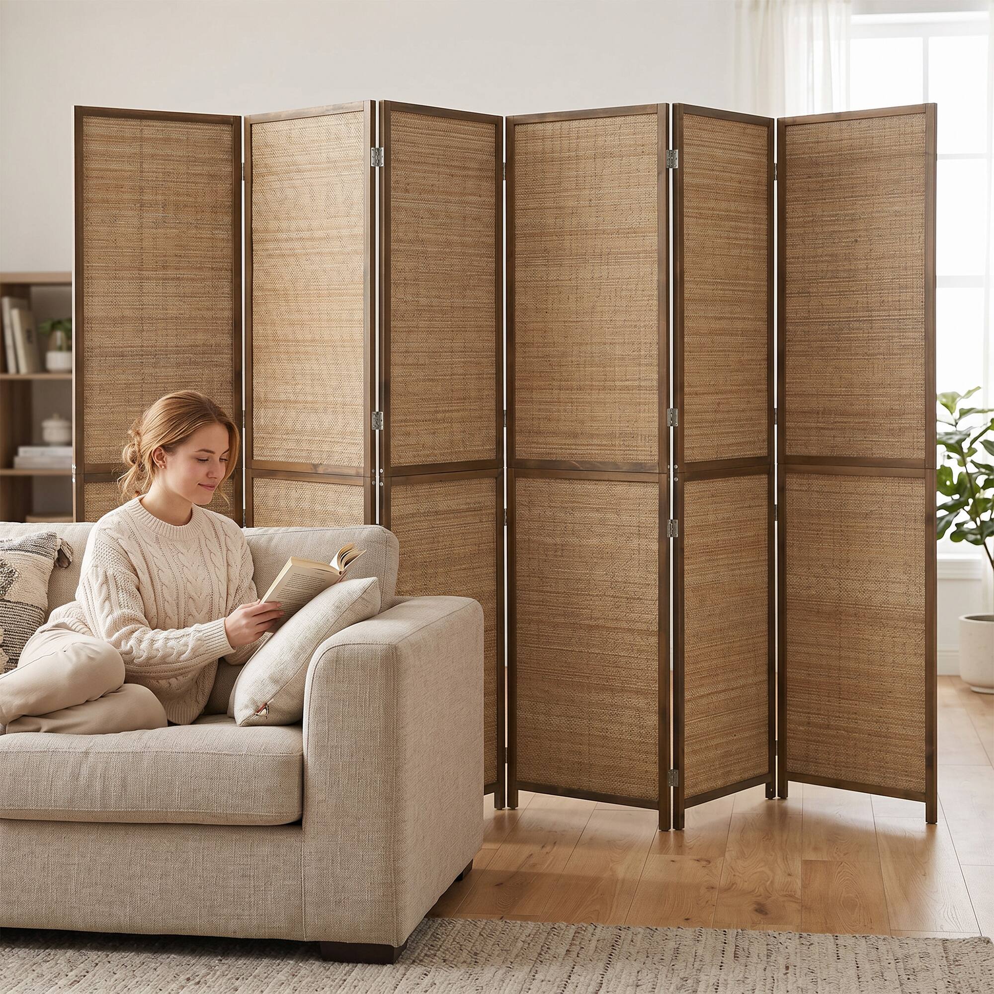 Alt View 7. Homcom - Divider, 6 Panel Folding Privacy Screen - Brown.