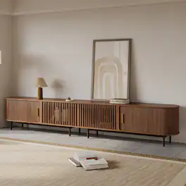 POVISON - 118"Mid-Century Modern Tambour Door TV Stand - Walnut
