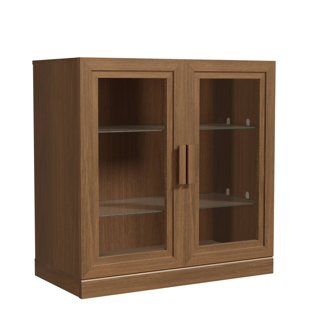 Alt View 1. Lirago - Solid Wood Accent Cabinet with Glass Doors Walnut Wood Grain 31"H x 16"D x 31"W Storage Organizer - Walnut.