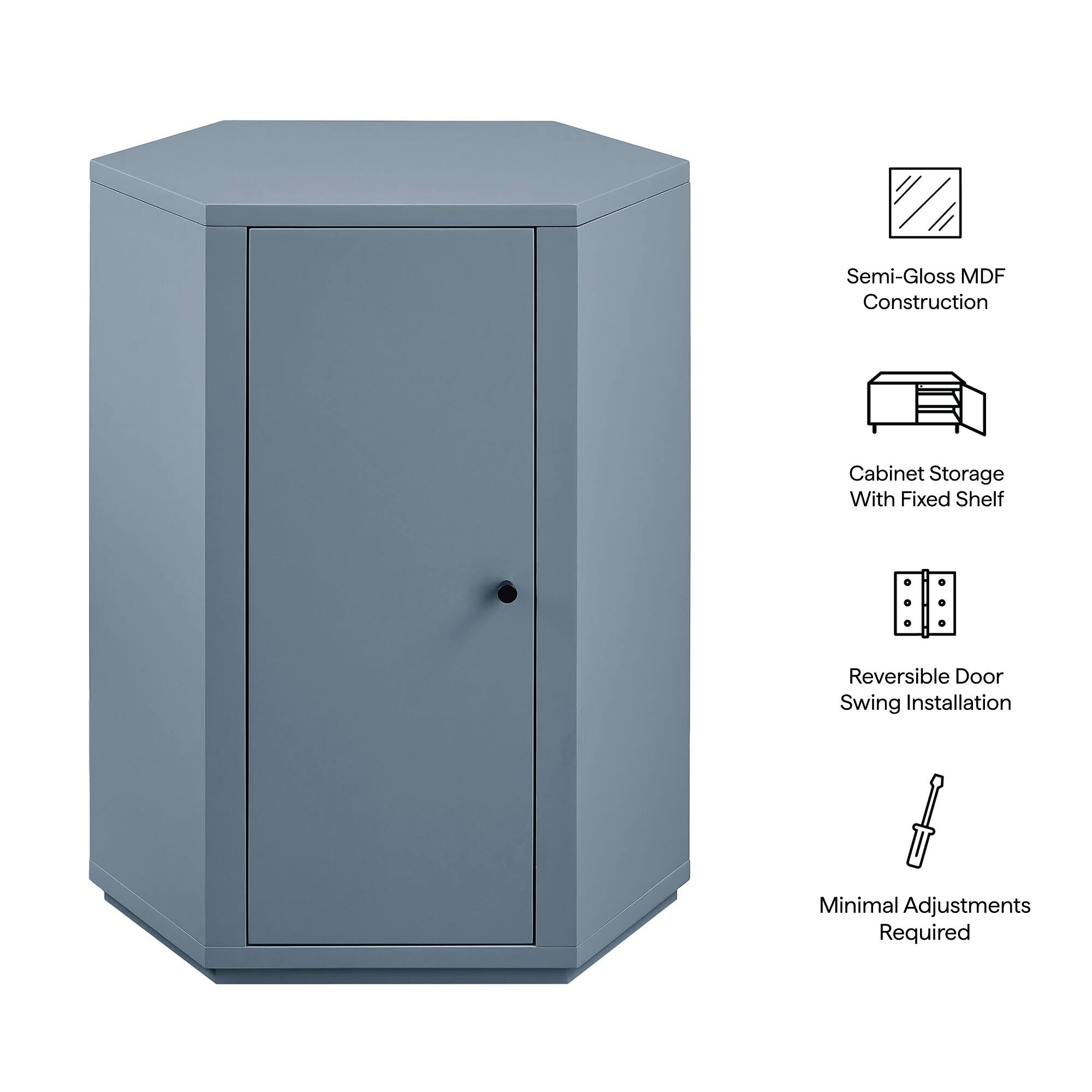 Semi-Gloss MDF Construction Cabinet Storage With Fixed Shelf Reversible Door Swing Installation Minimal Adjustments Required