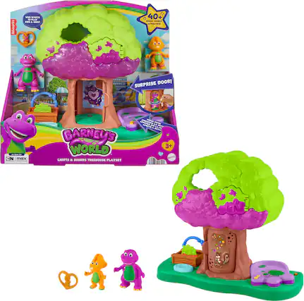 fisher-price e WANTS 13 AEa FS% . IGLEP F 40+ LOmES - a PREAME ..** SURPRISE DOOR! 1 I - CN max ee ee BARNEY'S WORLD LIGHTS di SOUNDS TREEHOUSE PLAYSET SOVET FEESE M MUTE APVETE - mT7 - NTA 3+ MATTEL