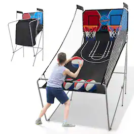 Costway - Dual Shot Basketball Arcade Game with 8 Game Modes Arcade Sound Electronic Scoring - Red