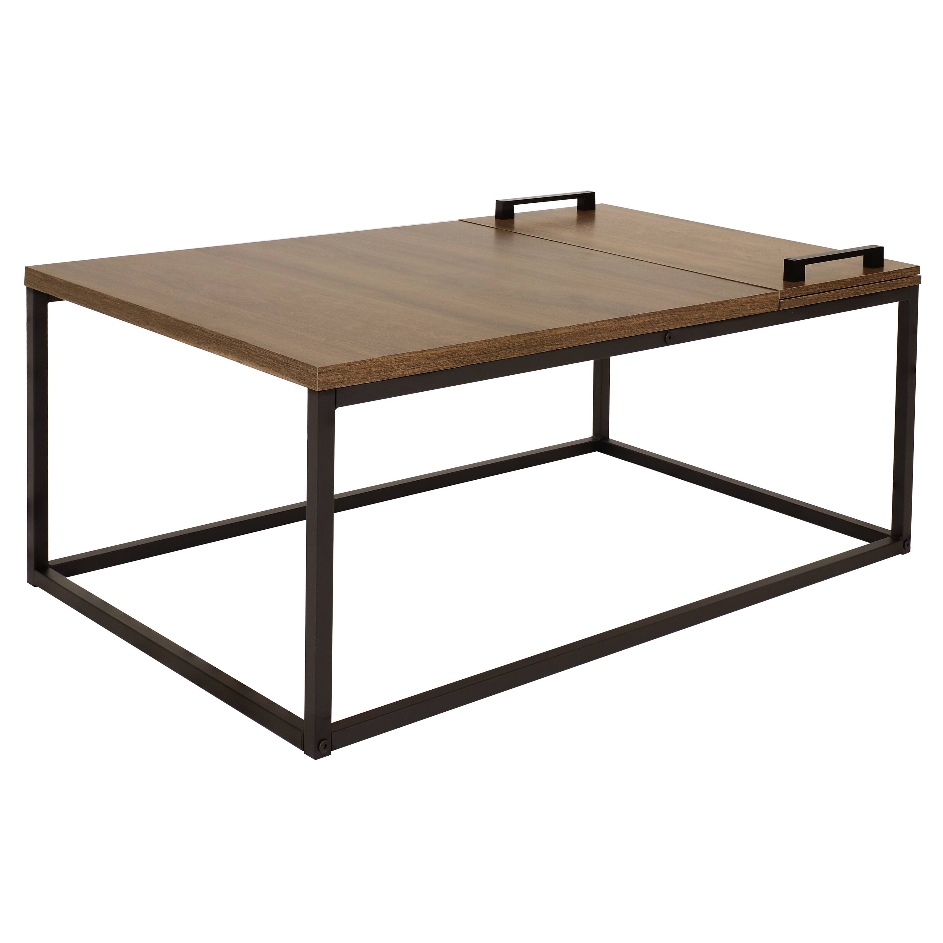 Front. Sunnydaze - Industrial Coffee Table with Removable Serving Tray - 16 in H - Brown.