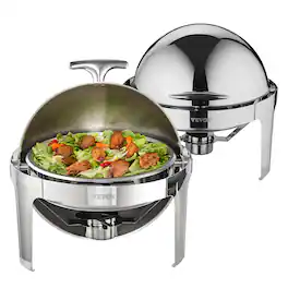 VEVOR - Roll Top Chafing Dish Buffet Set, 6 Qt 2 Pack, Stainless Steel Chafer with 2 Full Size Pans,Round Catering Warmer Server - Silver