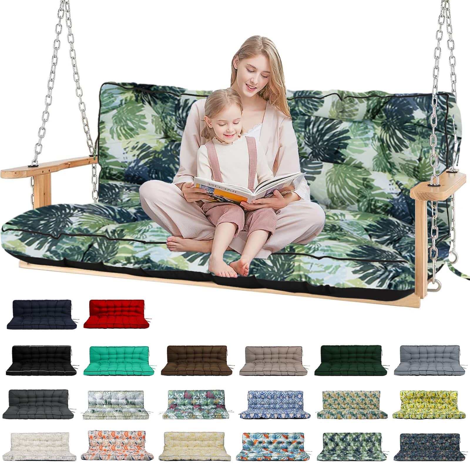 Chateau Abodes - Outdoor Bench Cushion for 2-3 Seater Swing, Patio Sofa & Furniture - Waterproof Replacement Seat with Backrest - Palm