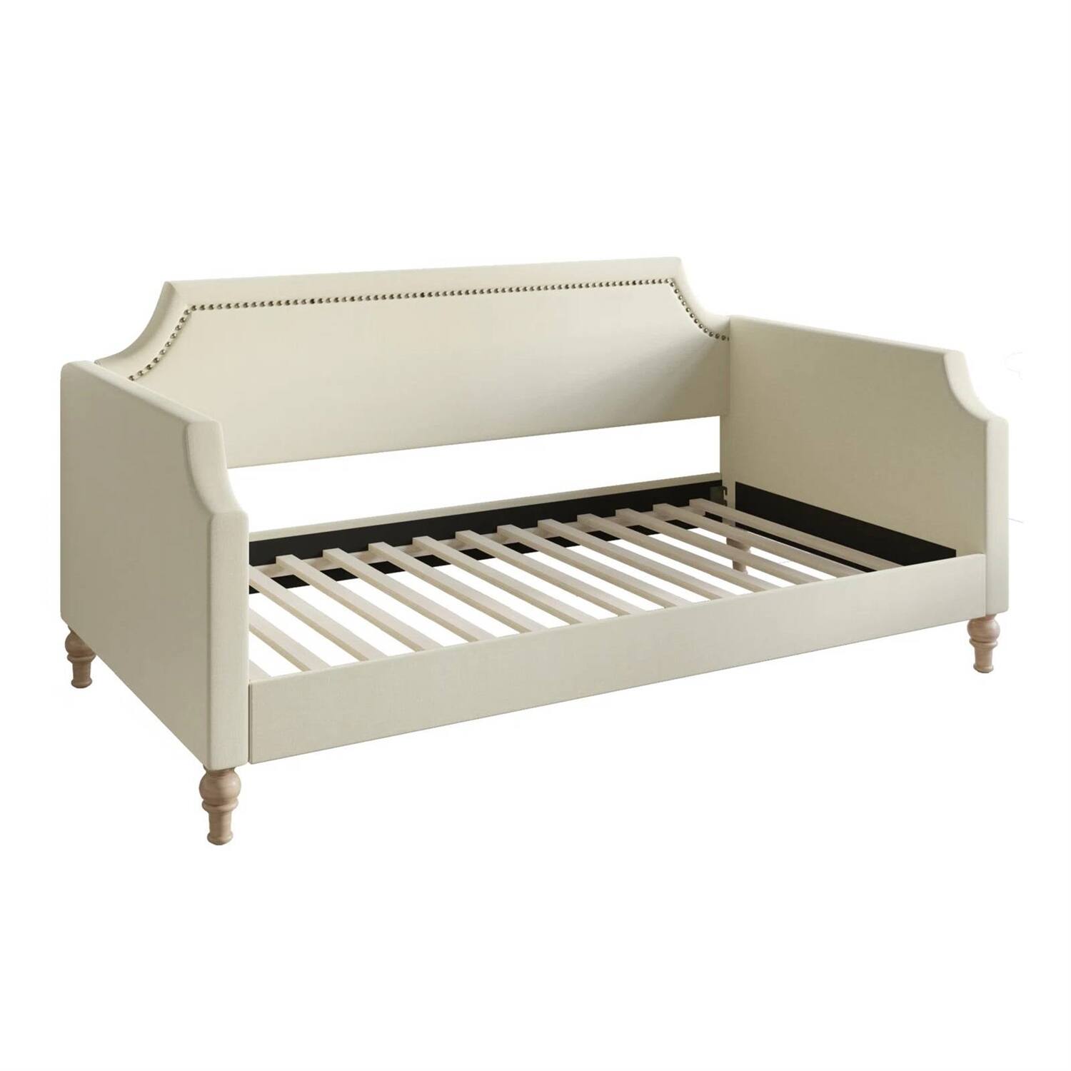 Back. Hivvago - Twin size Beige Cream Polyester Fabric Upholstered Daybed with Nailhead Trim - Beige Cream.