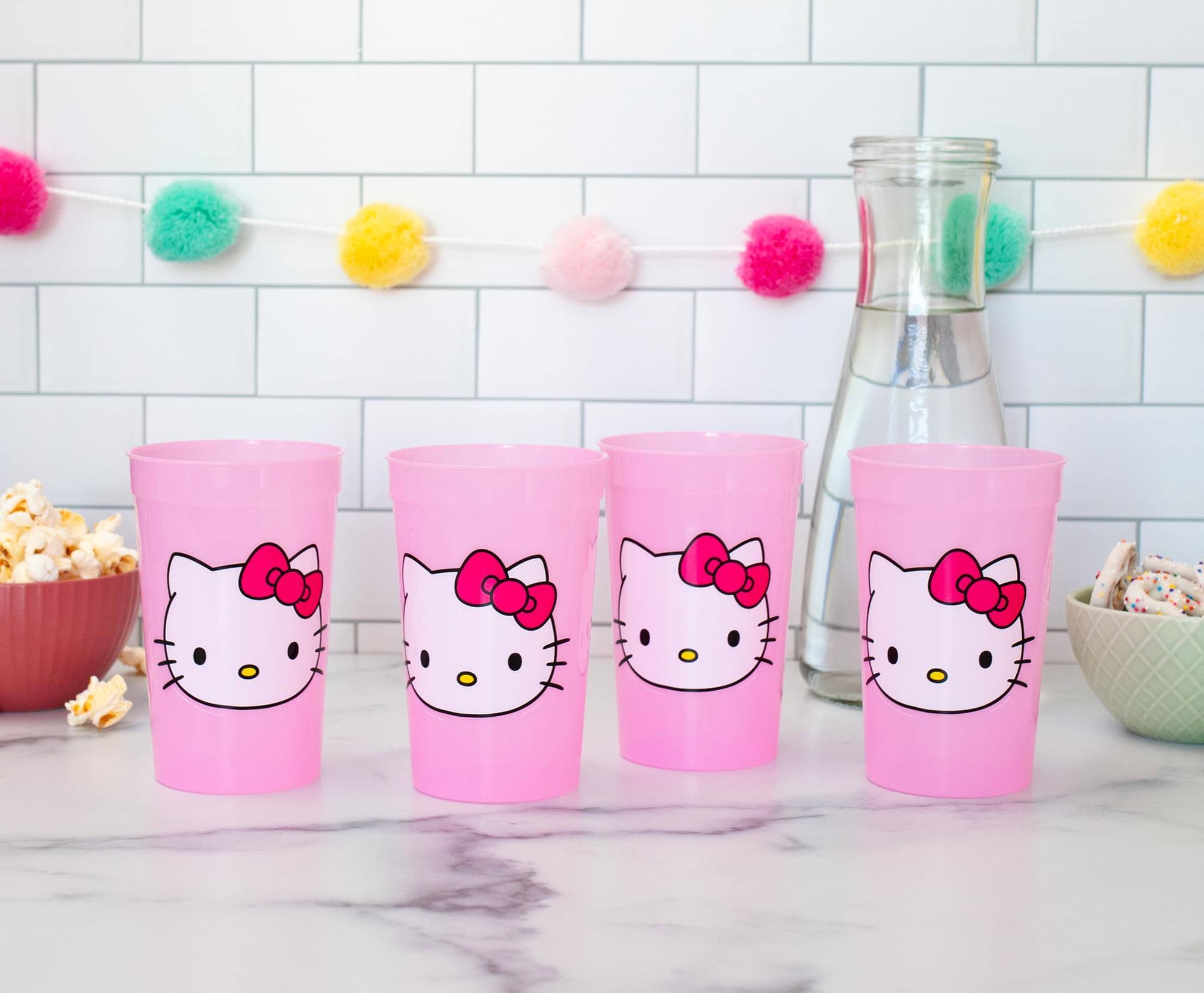 Alt View 10. Silver Buffalo - Sanrio Hello Kitty 4-Piece Color-Change Plastic Cup Set | Each Holds 15 Ounces - Pink.