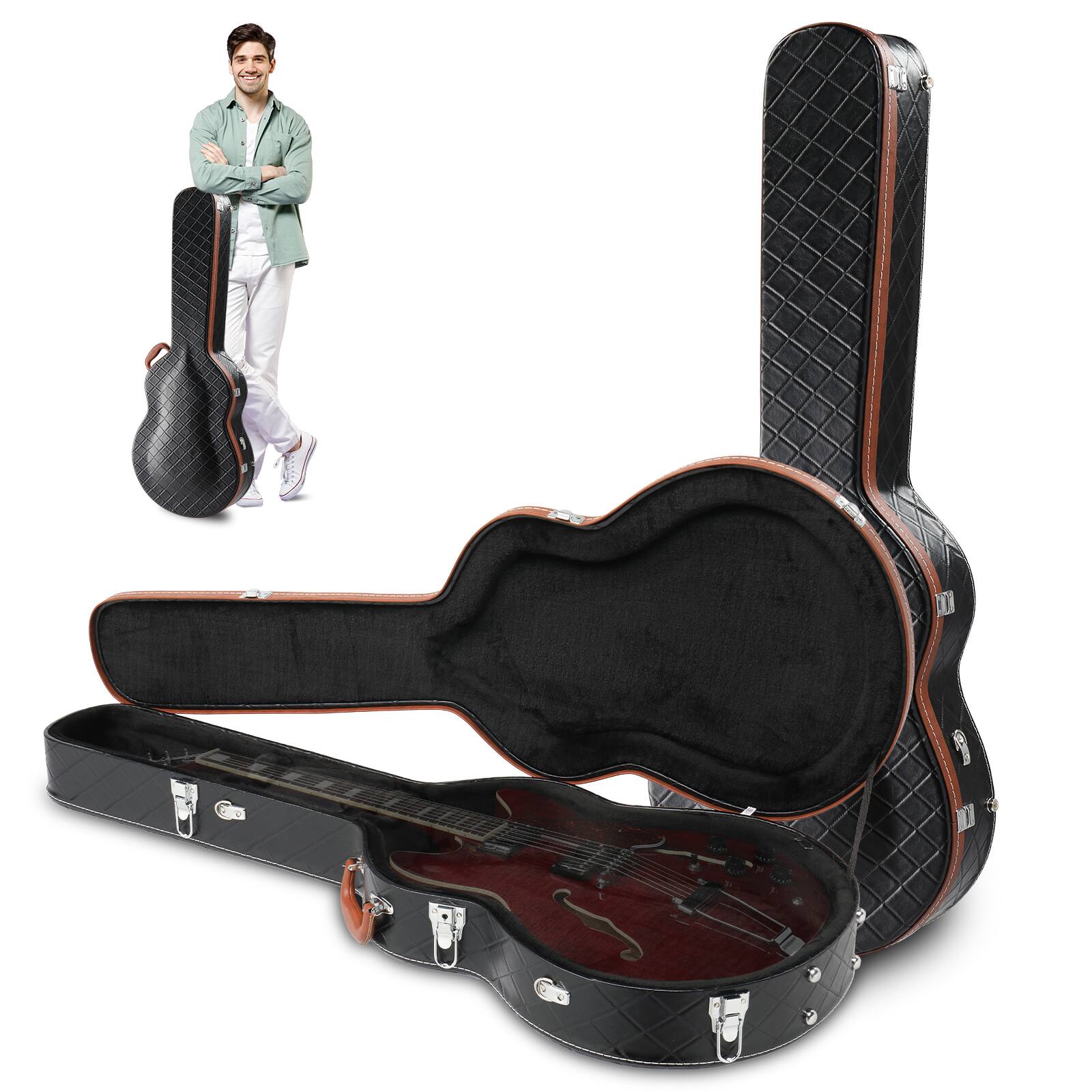 Front. Winado - Ktaxon Cases Hard-Shell Wood Case for Semi-Hollow Guitars; Fits Gibson 335.