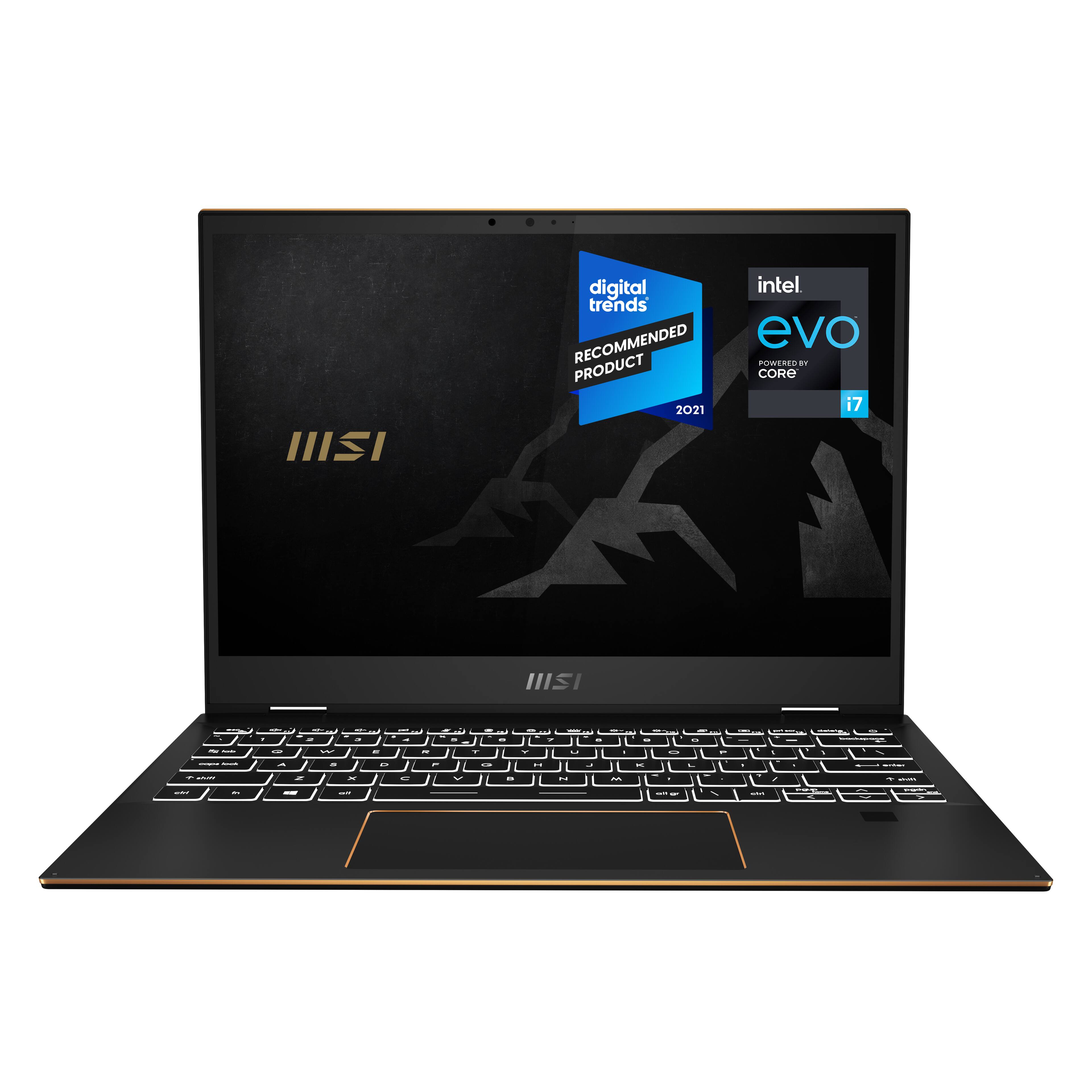 Front. MSI - Summit E13 FLIP 13.4" 2in1 Touch Laptop- i7-1185G7 - IRISXe - 16GB Memory - 512GB SSD - Win10 with MSI Pen - Ink Black.
