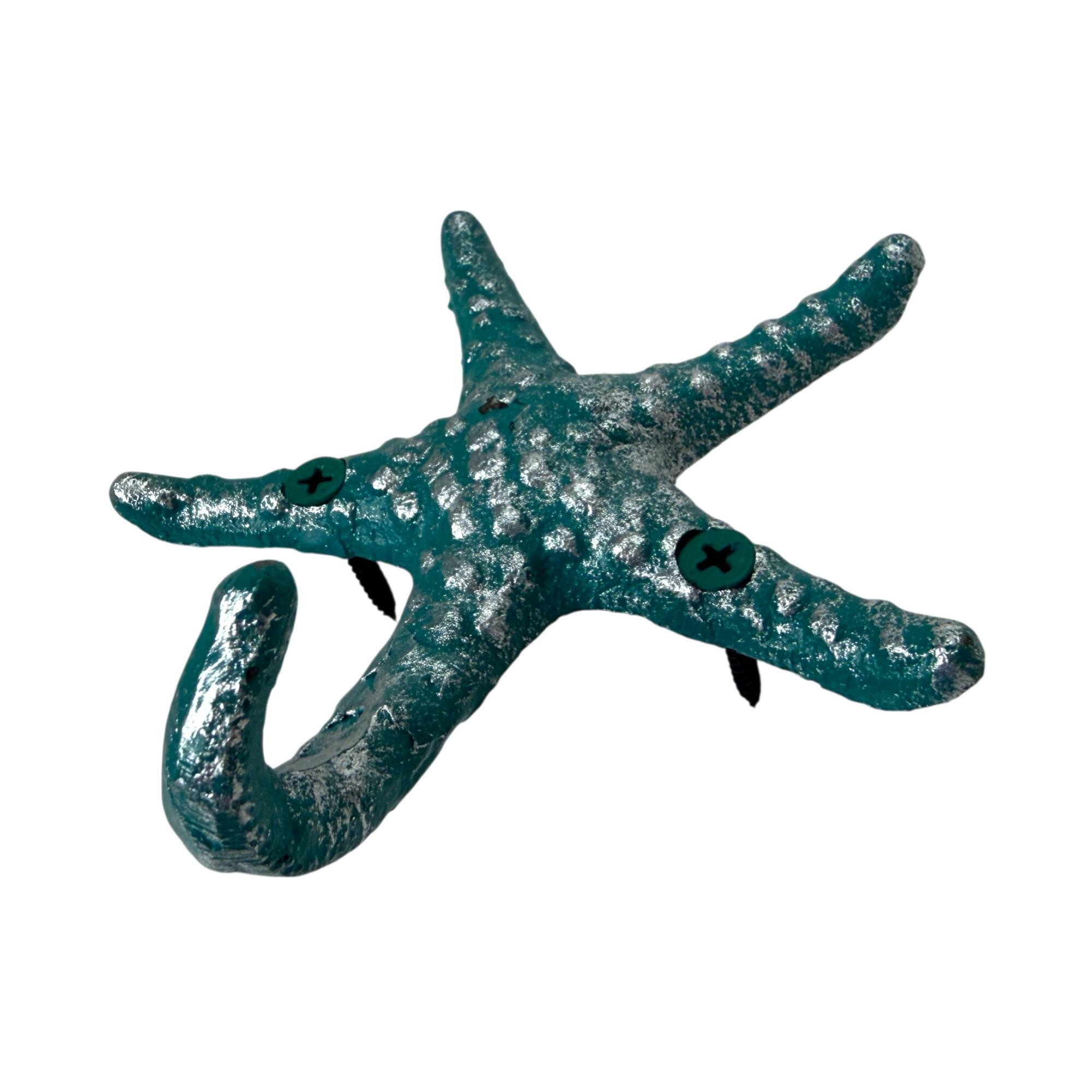 Alt View 4. Zeckos - Set of 3 Cast Iron Coral Starfish Decorative Wall Hooks Hangers 4 Inches - Coral.