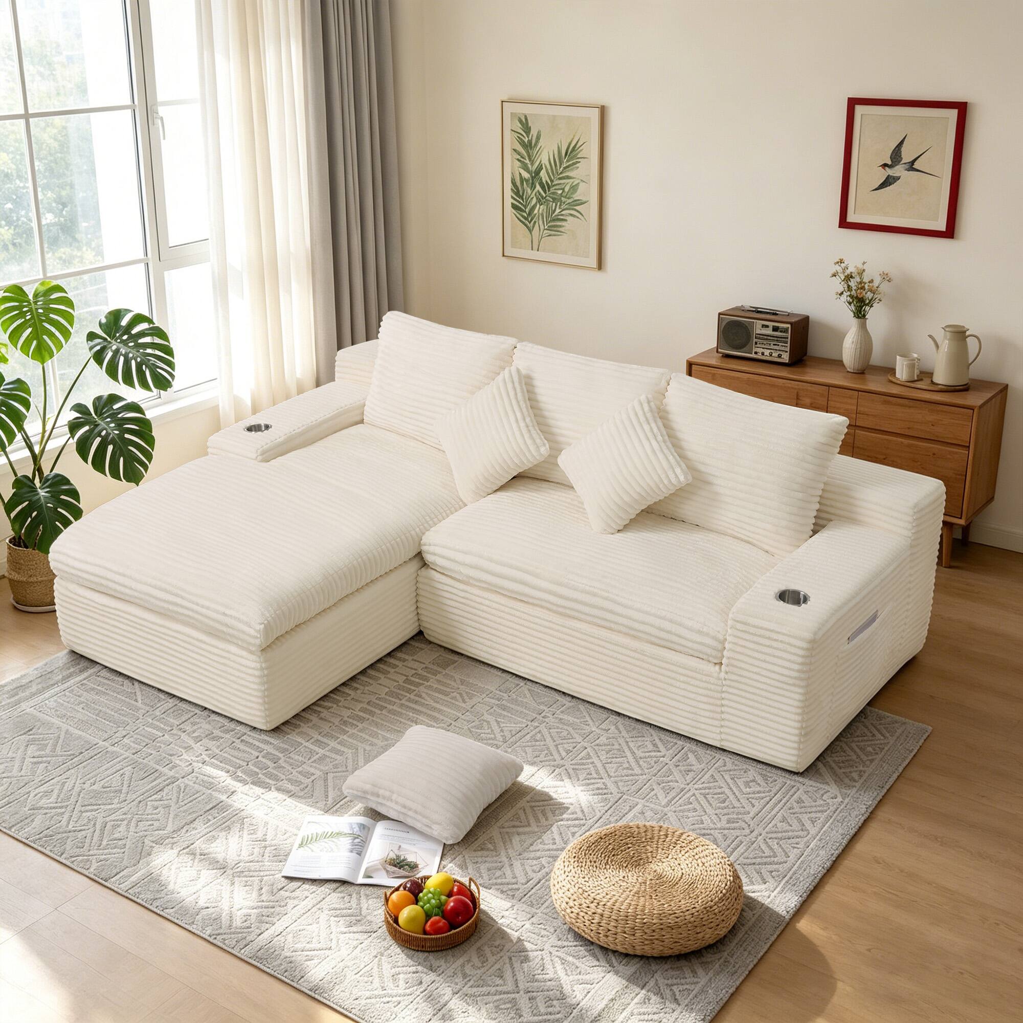 Angle. Electra Tech Xpress - 98" Cloud Sectional Couch with Deep Seat,Boneless L Shape Sofa Couch for Living Room Bedroom, No Assembly Require - White.