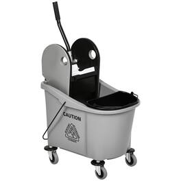 Homcom - Gallon (38 Quart) Mop Bucket with Wringer Cleaning Cart, 4 Moving Wheels - Gray