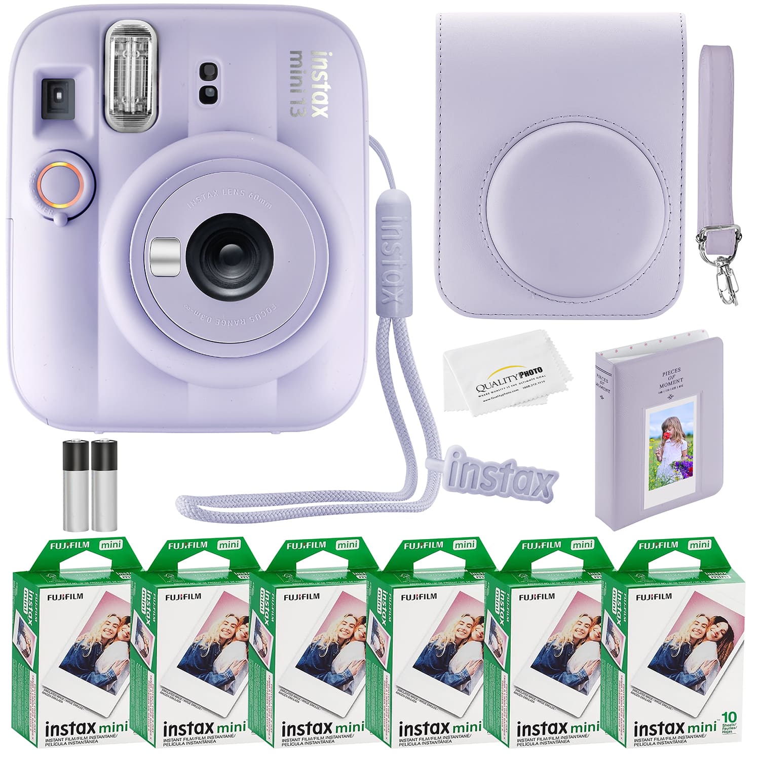 Bundle - Fujifilm - Instax Mini 13 Instant Camera, 60 Photo Prints, Photo Album, Camera Case & Quality Photo Microfiber Cloth - Dreamy Purple