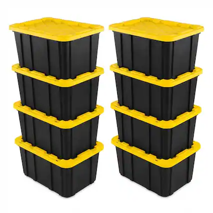 Front. Sterilite - Sterilite 27 Gallon Industrial Stackable Storage Tote Lidded Containers, 8 Pack.