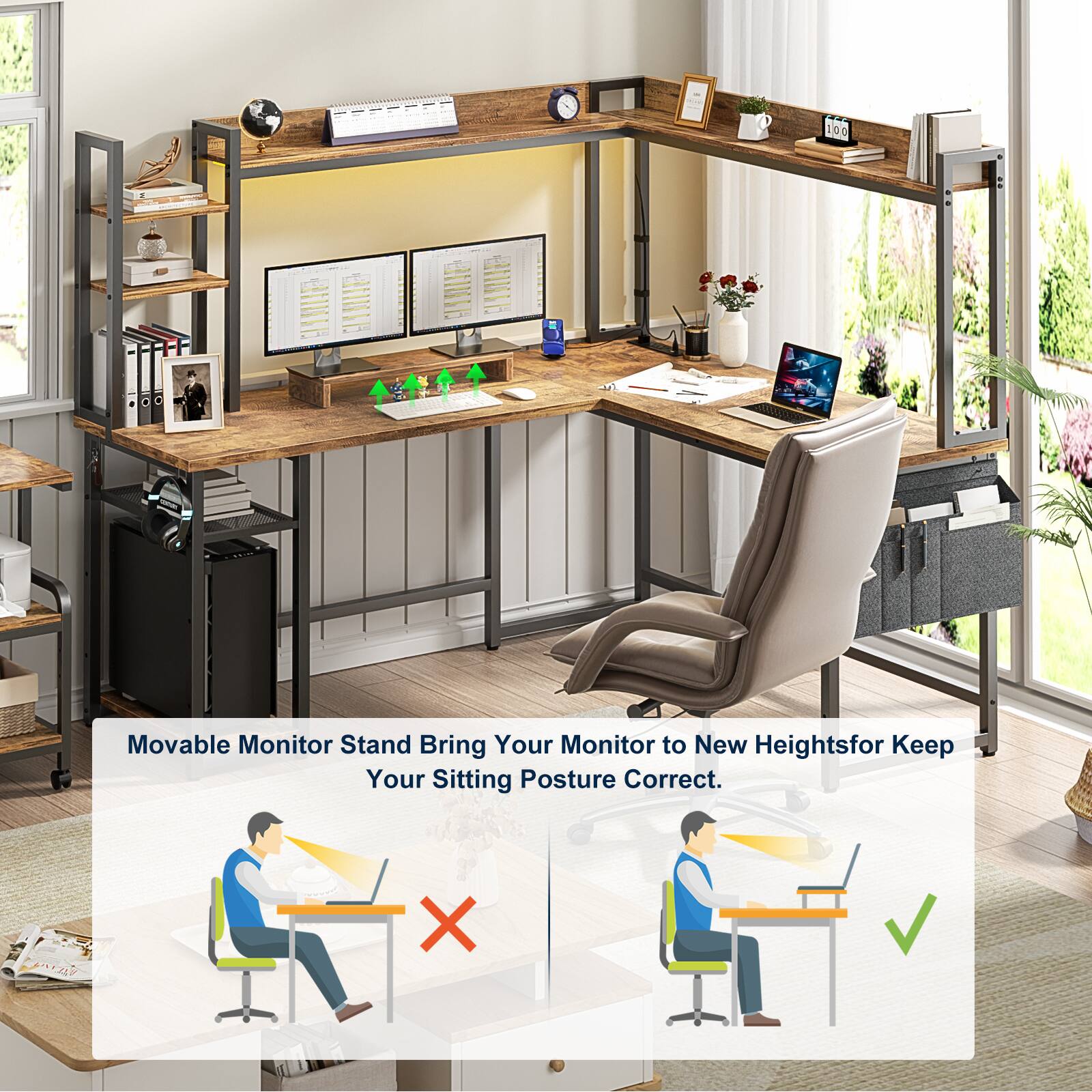 Movable Monitor Stand Bring Your Monitor to New Heights for Keep Your Sitting Posture Correct.