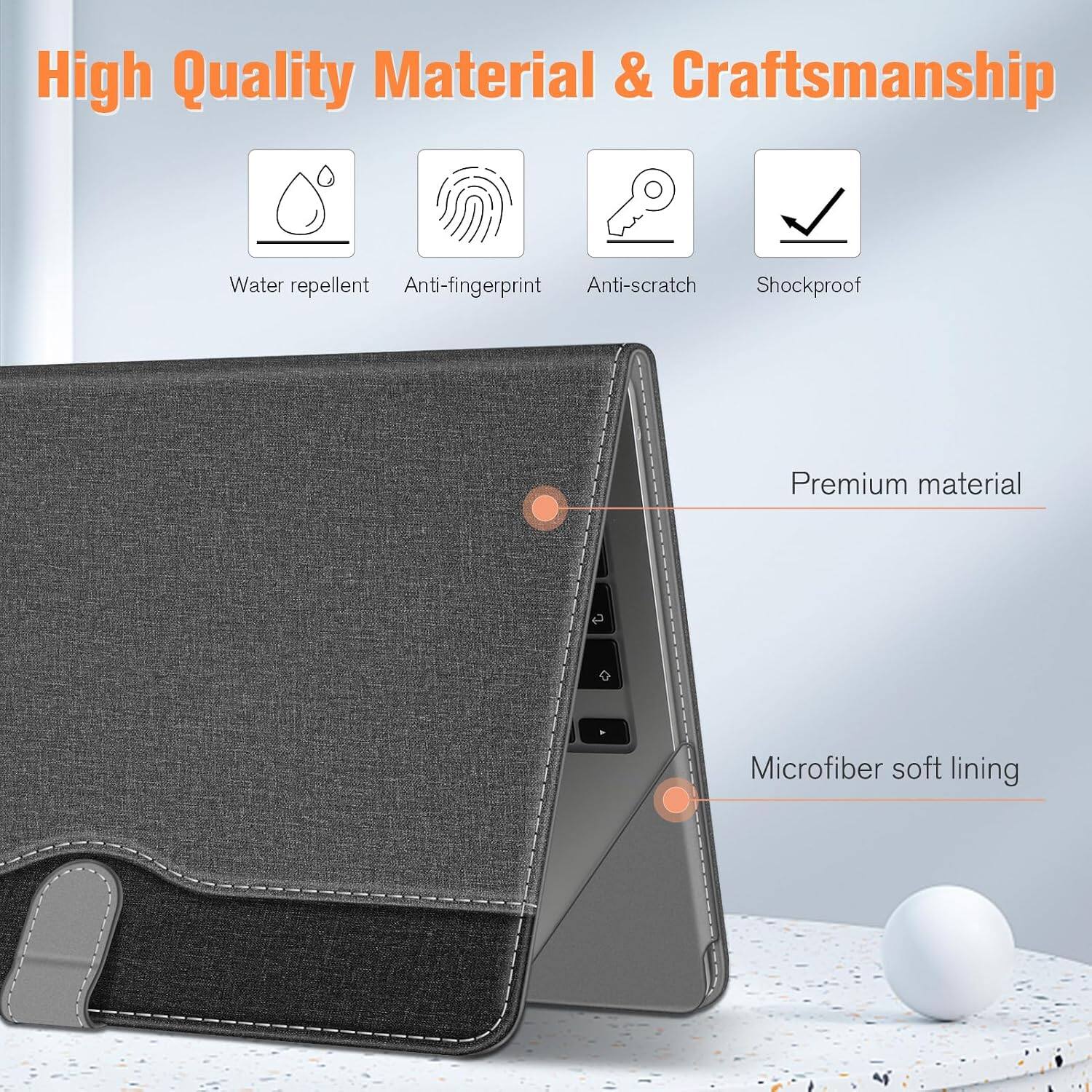 High Quality Material & Craftsmanship

- Water repellent
- Anti-fingerprint
- Anti-scratch
- Shockproof

Premium material

Microfiber soft lining