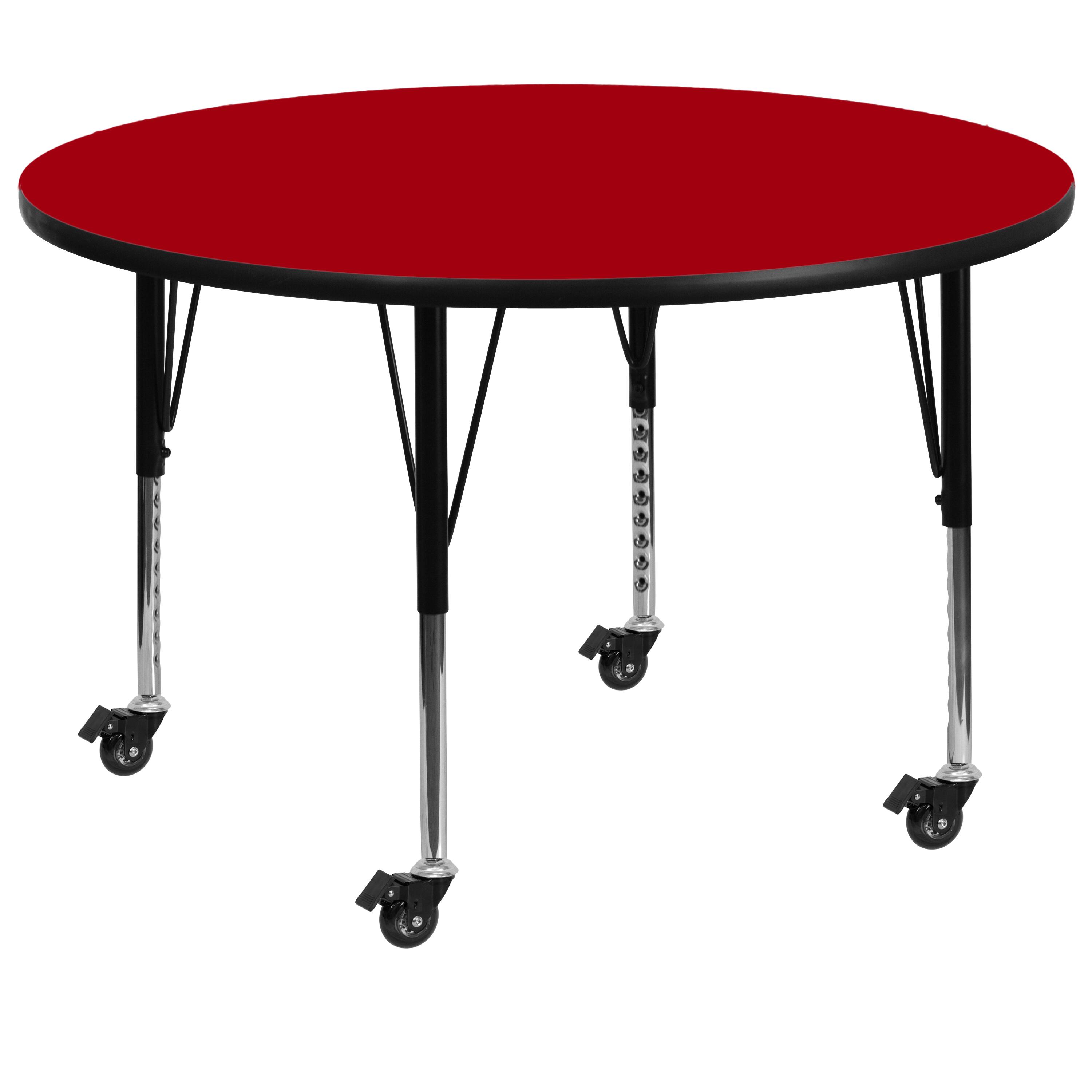 Emma + Oliver - Mobile 42" Round Laminate Adjustable Preschool Activity Table - Red