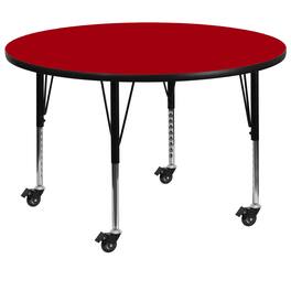 Emma + Oliver - Mobile 42" Round Laminate Adjustable Preschool Activity Table - Red