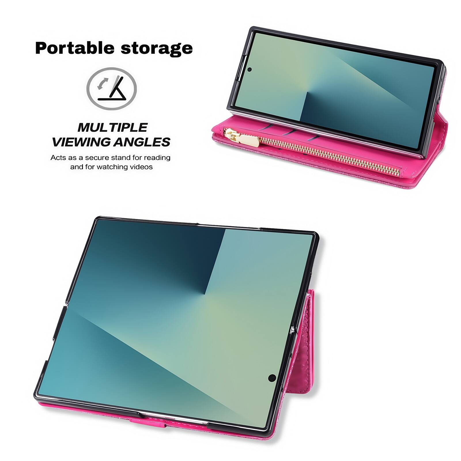 Portable storage  
MULTIPLE VIEWING ANGLES  
Acts as a secure stand for reading and for watching videos