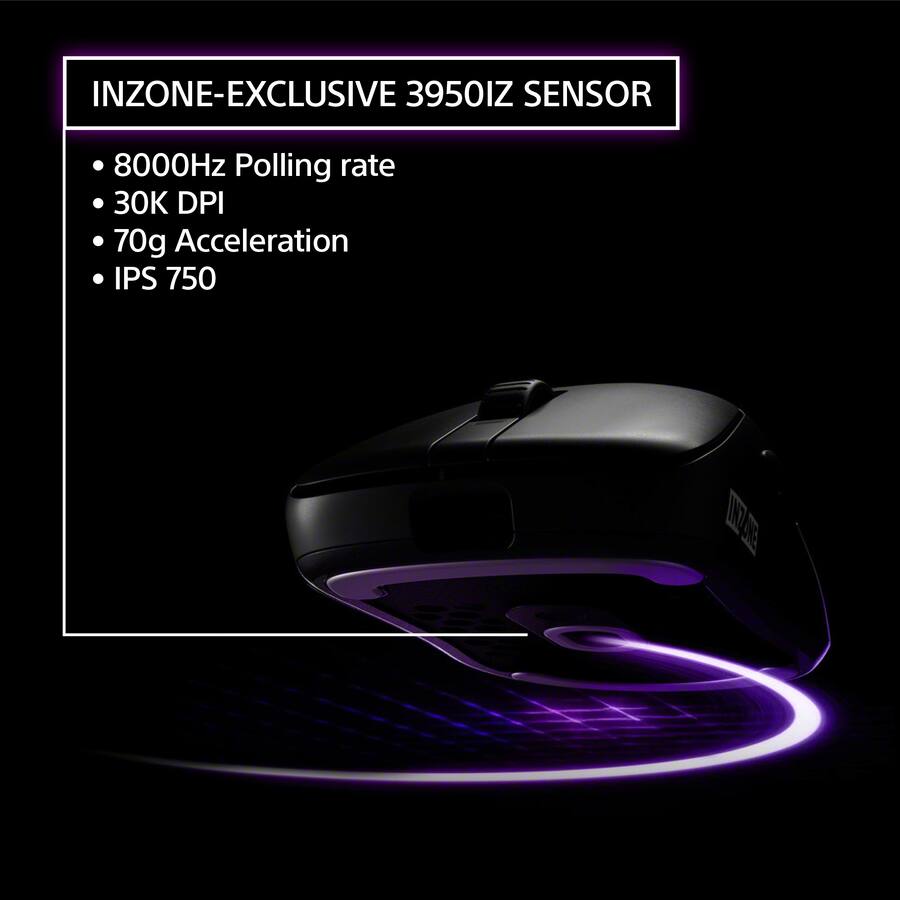 Mouse Gaming Sony INZONE M-A – 48,4g, 8000Hz, Sensore PixArt 30K DPI, Switch Ottici, Co-progettato Con Fnatic