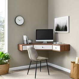 Transmit 47" Wall Mount Corner Walnut Office Desk by Modway - Walnut White