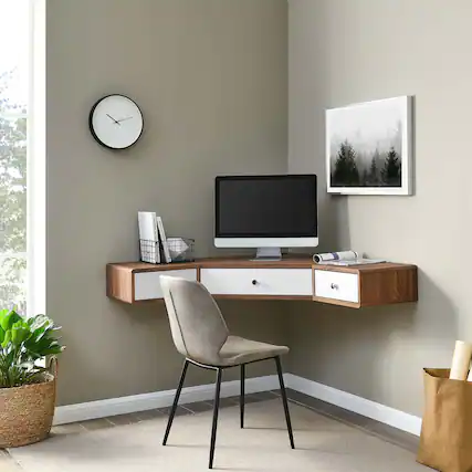 Front. Modway - Transmit 47" Wall Mount Corner Walnut Office Desk by Modway - Walnut White.