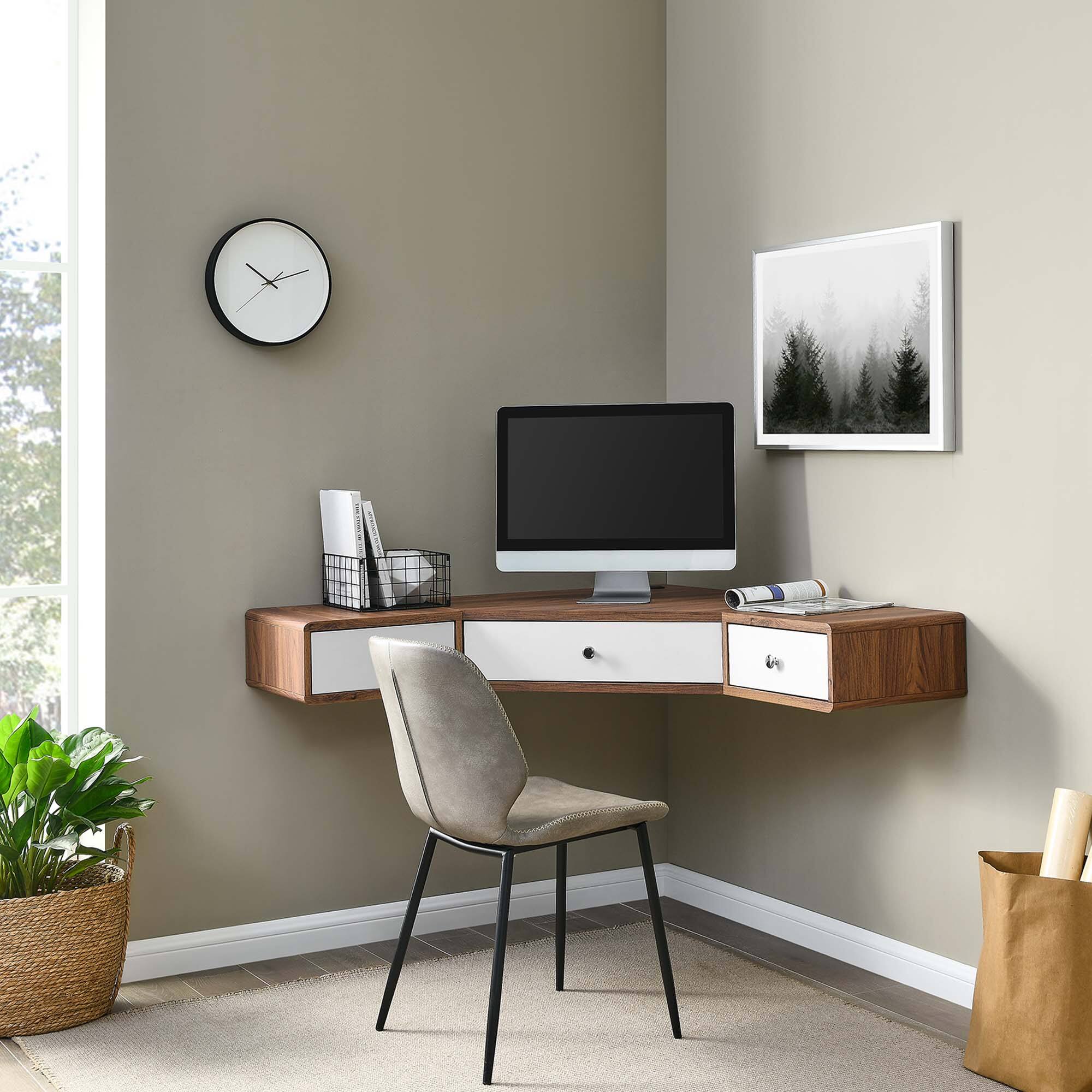 Front. Modway - Transmit 47" Wall Mount Corner Walnut Office Desk by Modway - Walnut White.