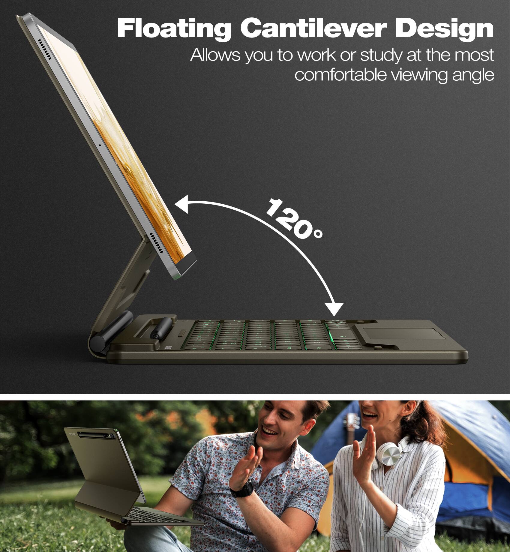 Floating Cantilever Design  
Allows you to work or study at the most comfortable viewing angle  
120°