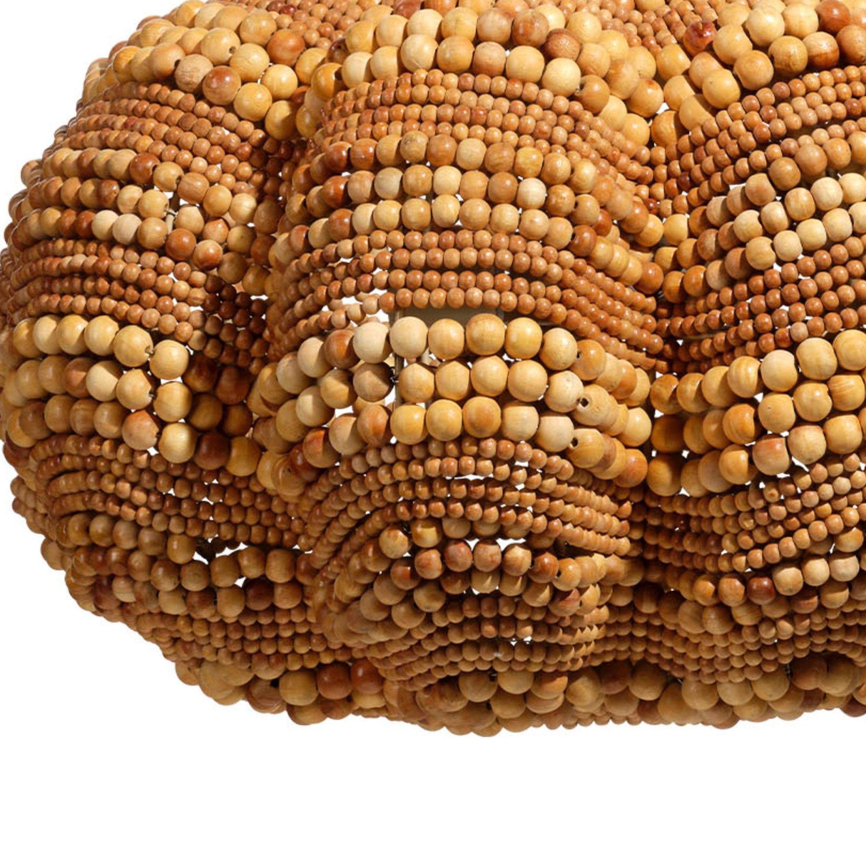 Back. Manhattan Lane - Fero Chandelier, Natural Brown Handcarved Mango Wood Beads, 27 Inch - Natural Brown, Chrome.