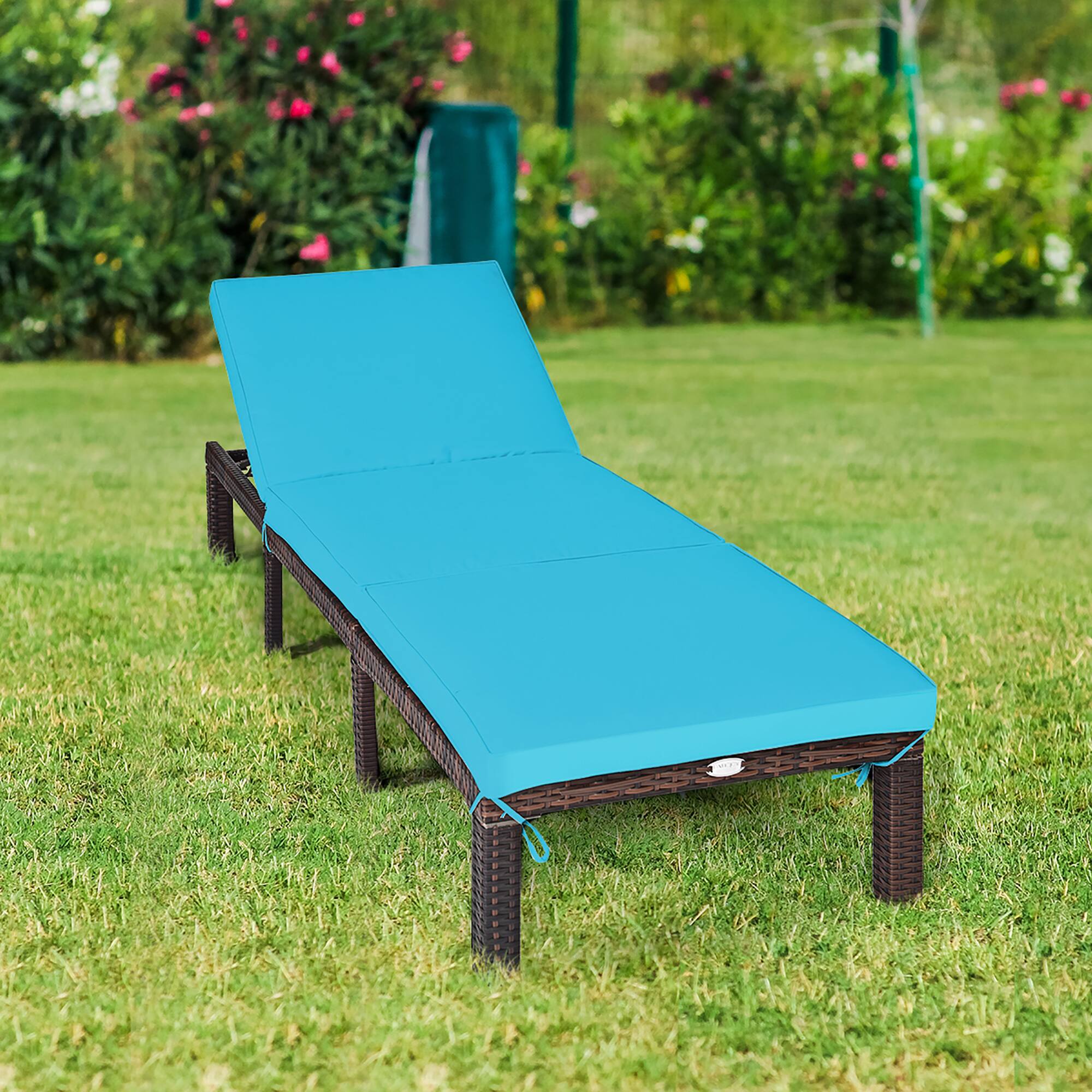 Alt View 8. Costway - Outdoor Rattan Lounge Chair Chaise Recliner Adjustable Cushioned Patio - Turquoise.