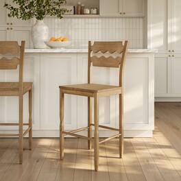 Jax Oak Wood Bar Stool With Wavy Razor Back by Modway - Weathered Oak
