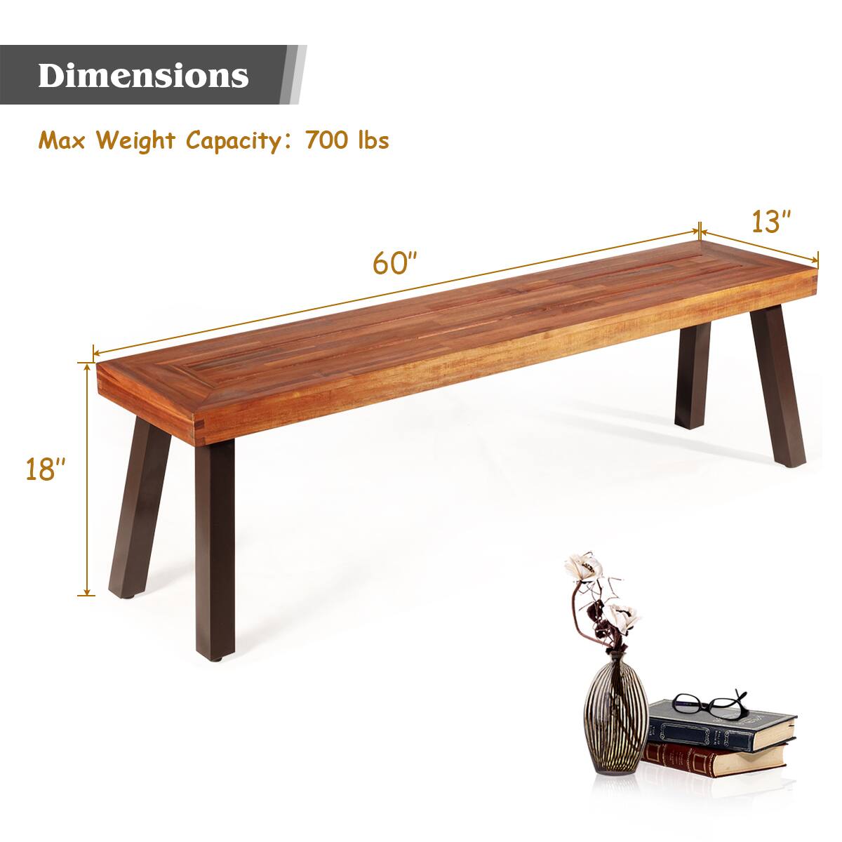 Dimensions: Max Weight Capacity: 700 lbs  
60" x 13" x 18"