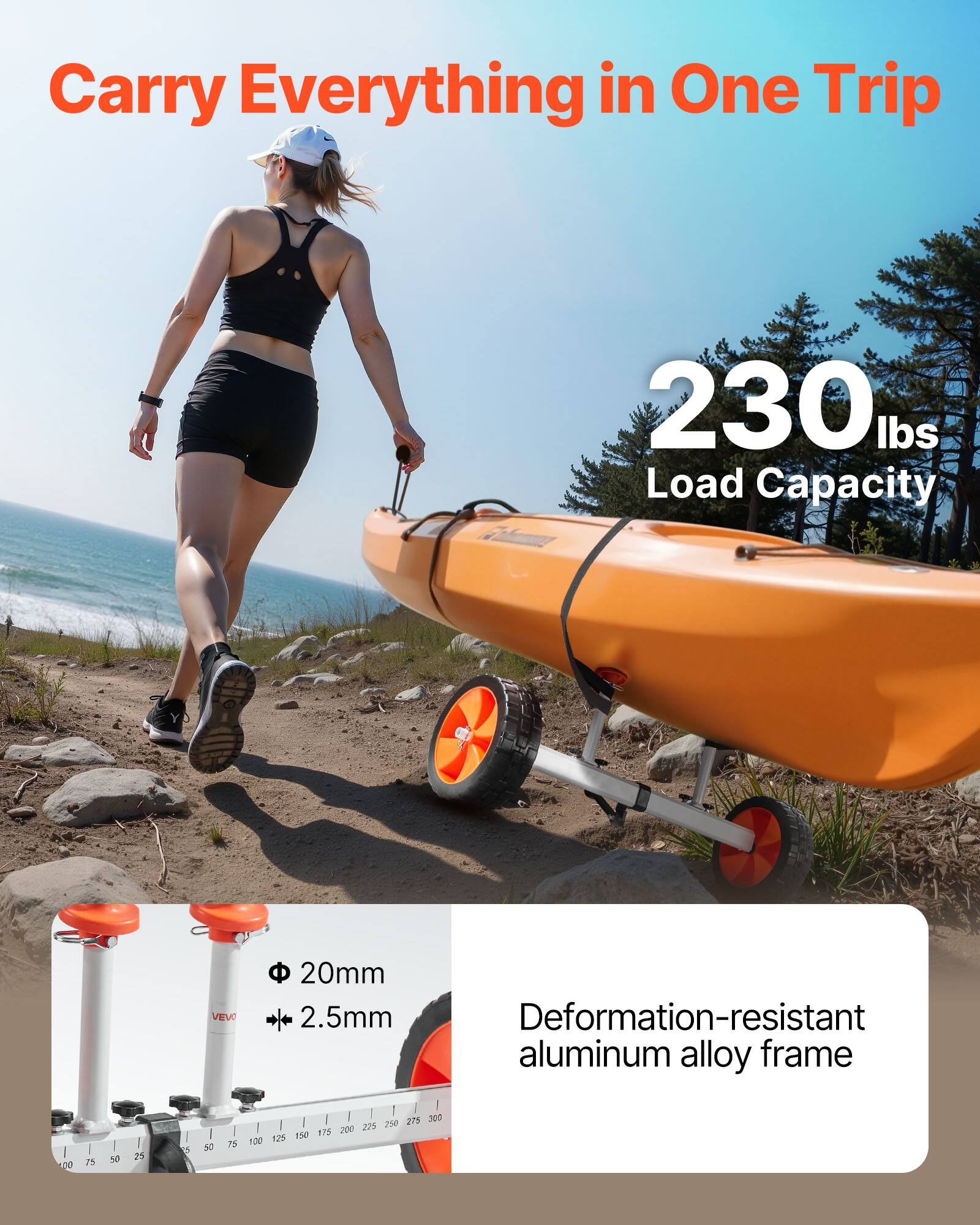 Carry Everything in One Trip  
230 lbs Load Capacity  
Y VEVO  
20mm 2.5mm  
Deformation-resistant aluminum alloy frame