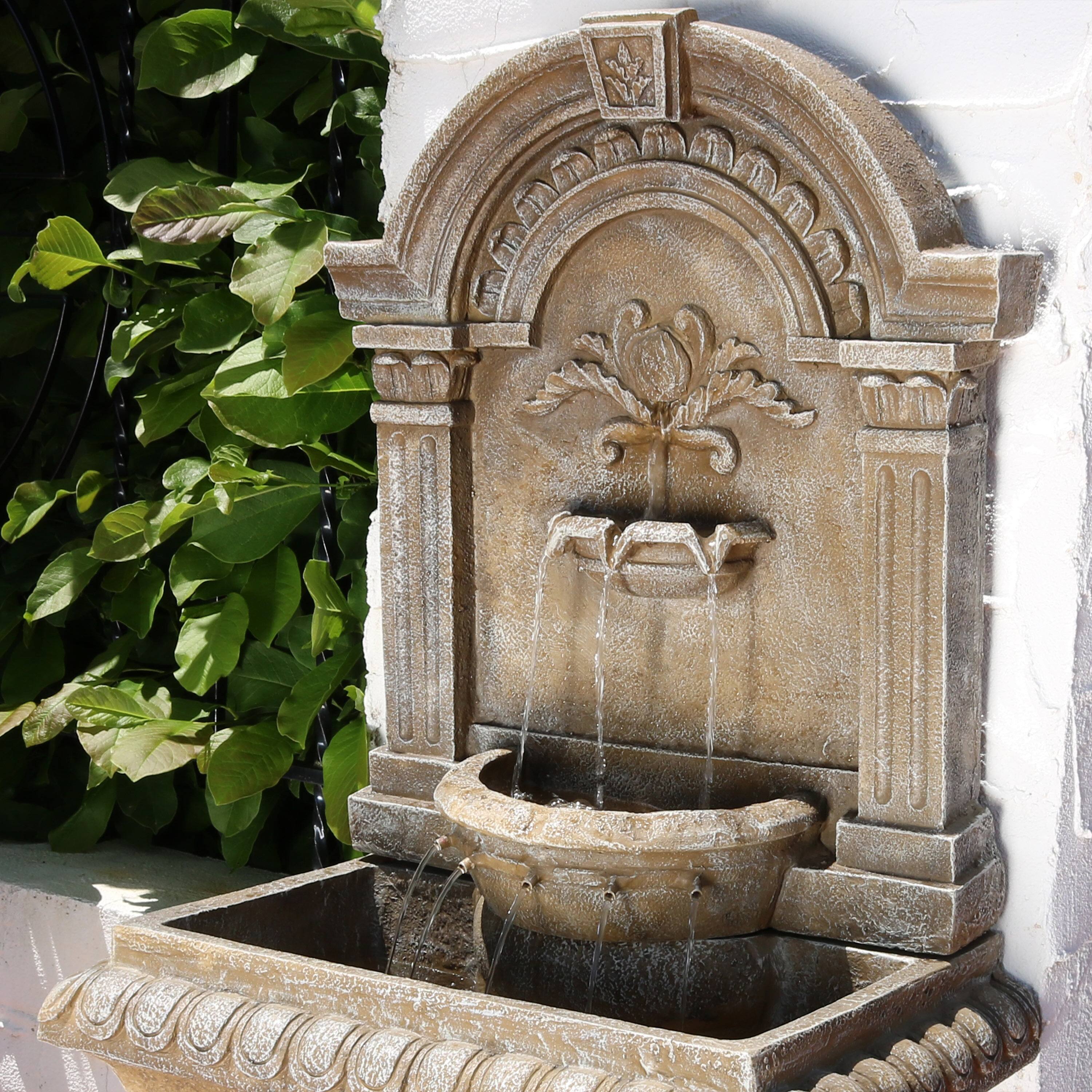 Alt View 4. Sunnydaze - Ornate Lavello Standing Outdoor Waterfall Fountain - 51 in - Light Brown.