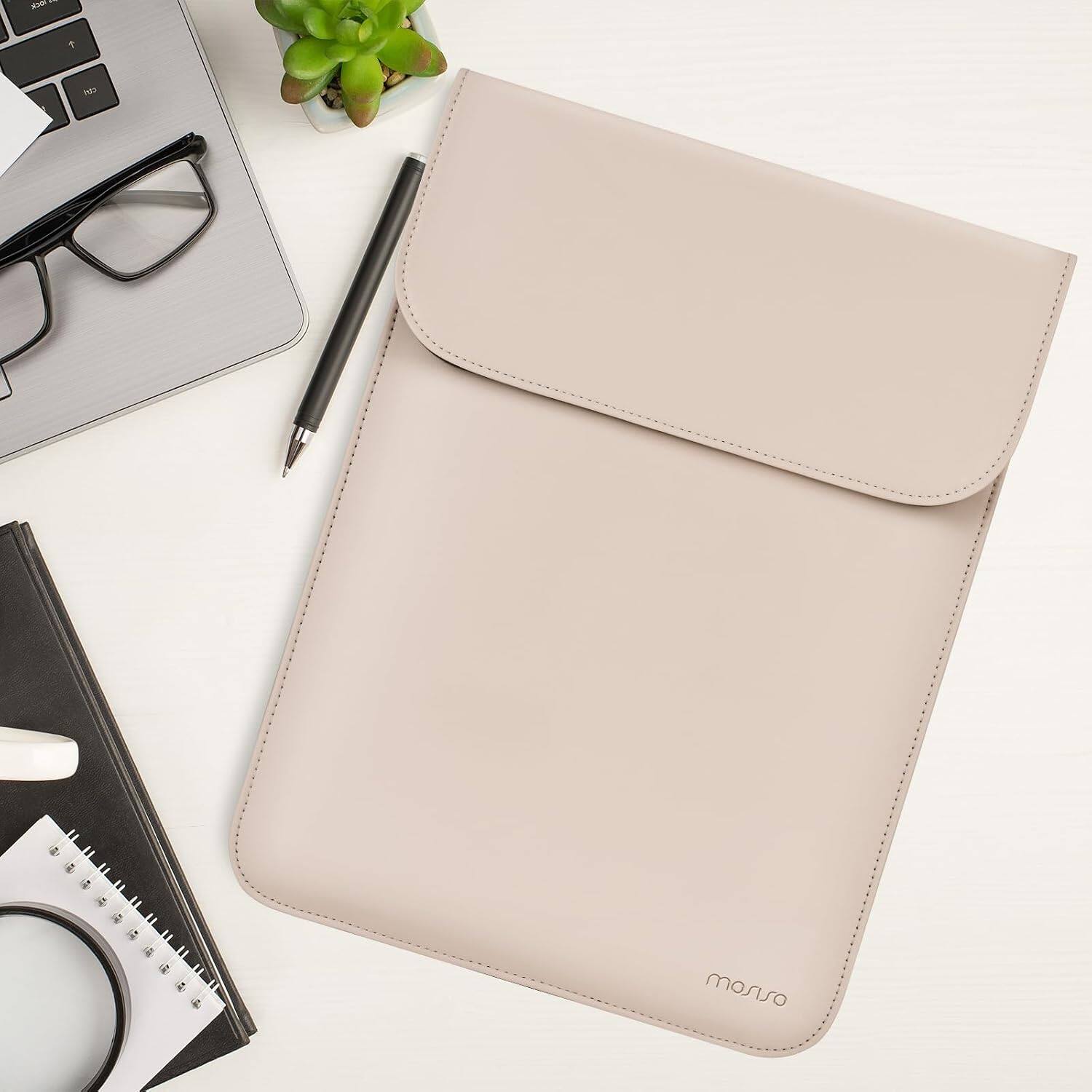 Alt View 3. mosiso - Faux Suede Leather Laptop Sleeve Case 13.3 Inch with Accessory Pouch for MacBook Neo 13 / Air Pro 13 14 M5 M4 M3 M2 M1 - Apricot.