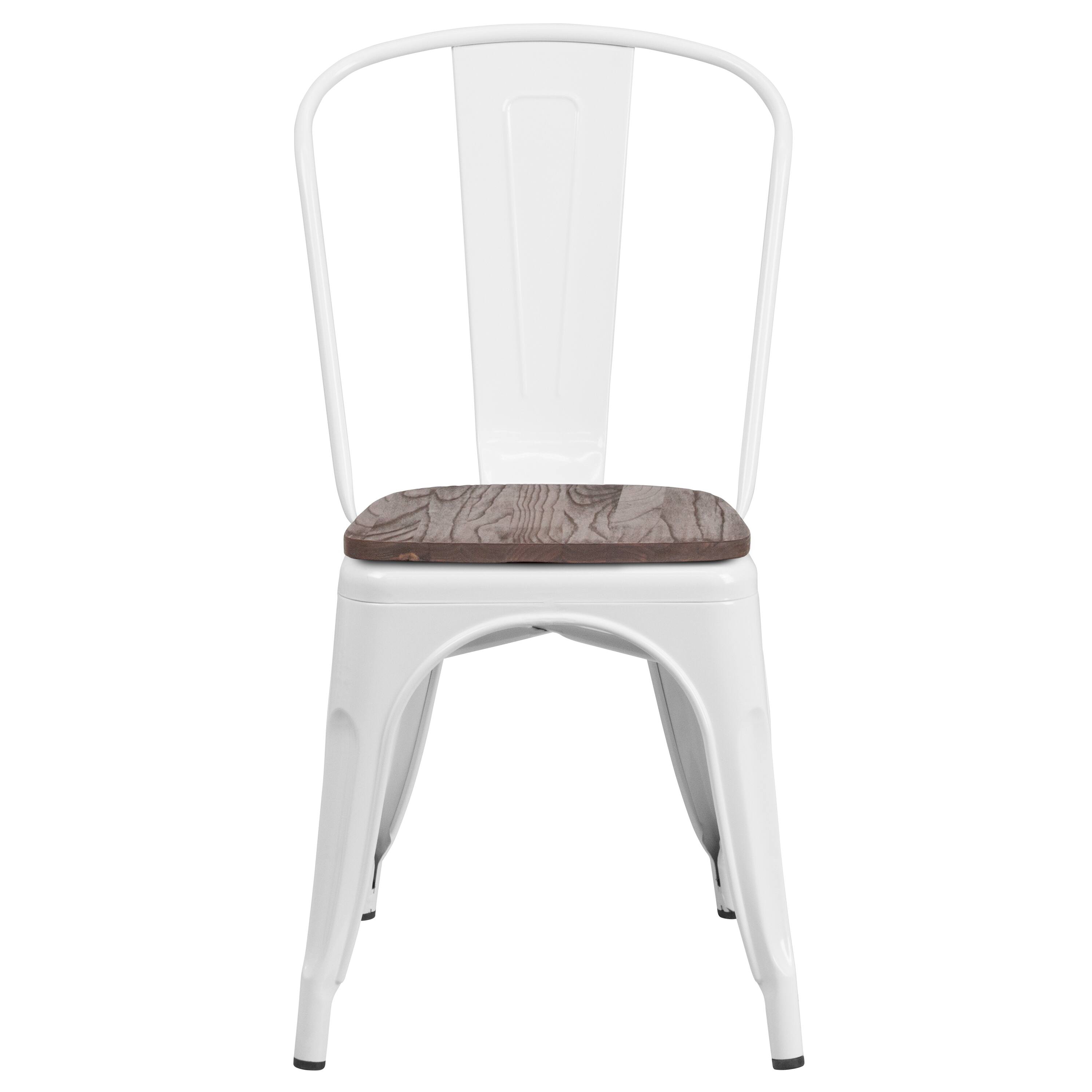 Alt View 7. Emma + Oliver - Colorful Metal Stackable Dining Chair with Wood Seat - White.