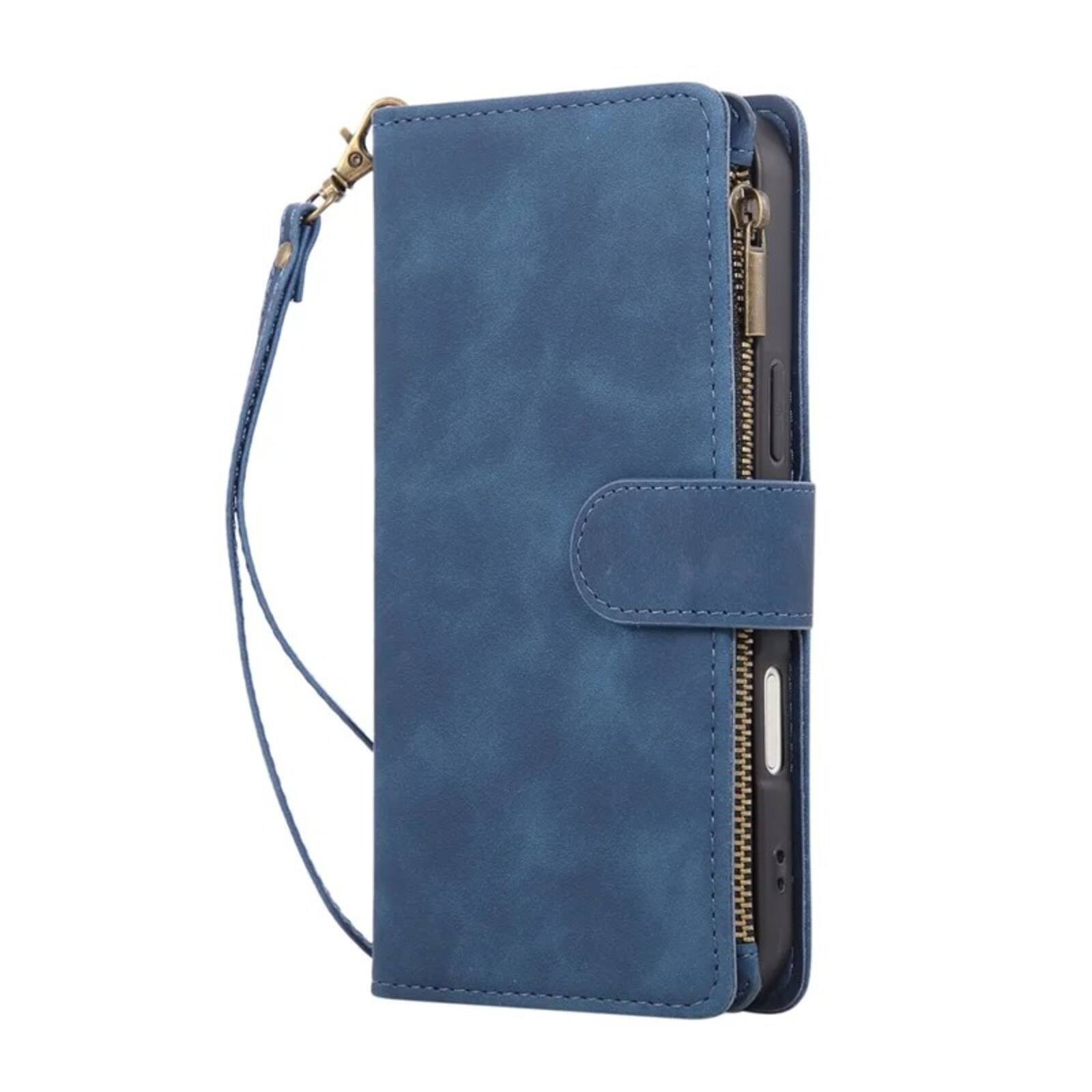 Alt View 3. UUCOVER - Wallet Case for Apple iPhone 18 Pro with Card Slots Cash Holder, Zipper Pocket, Wrist & Shoulder Strap, Flip Stand Cover - Blue.