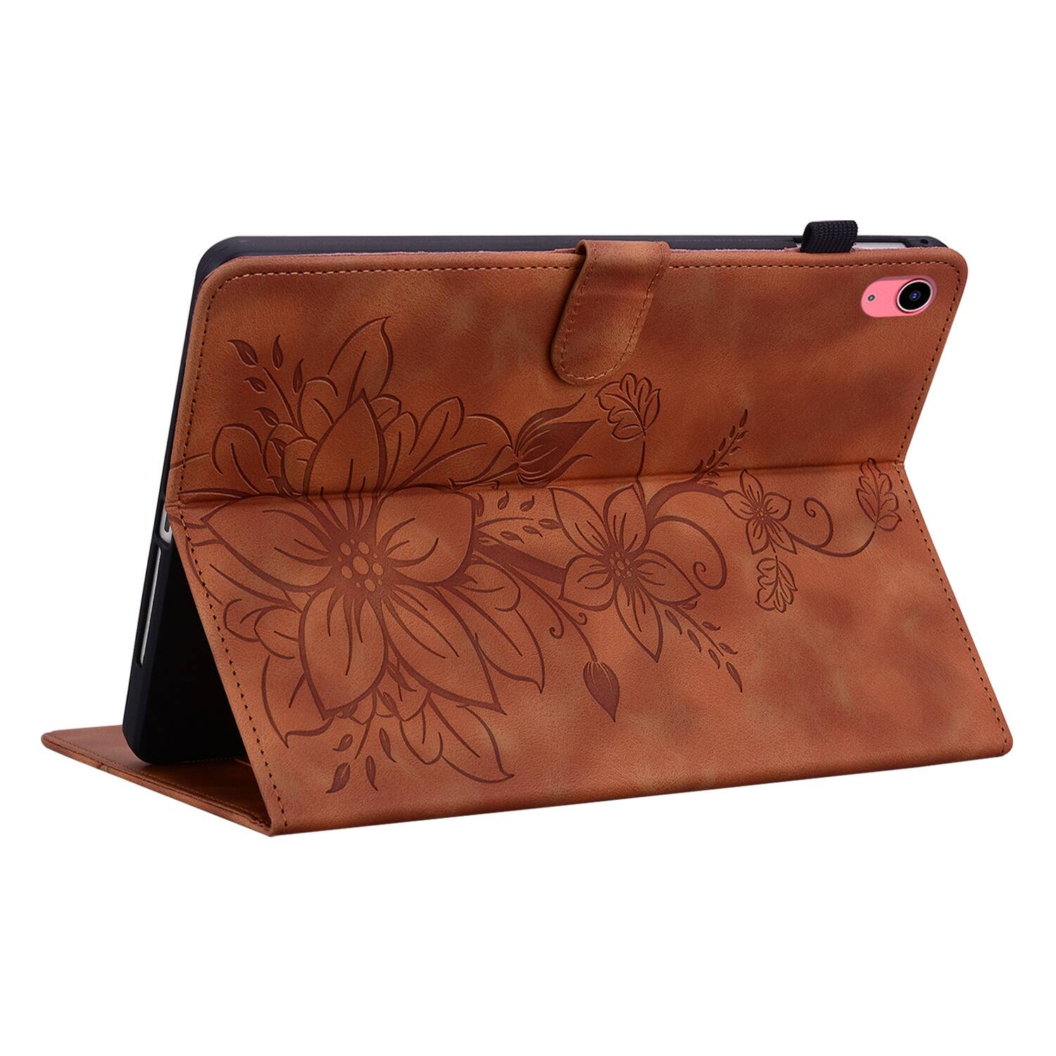Back. Dteck - Case for Apple iPad (A16) 11" 2025 & iPad 10th Gen 2022,Embossed Pattern PU Leather Flip Card Holder Kickstand Cover - Brown.