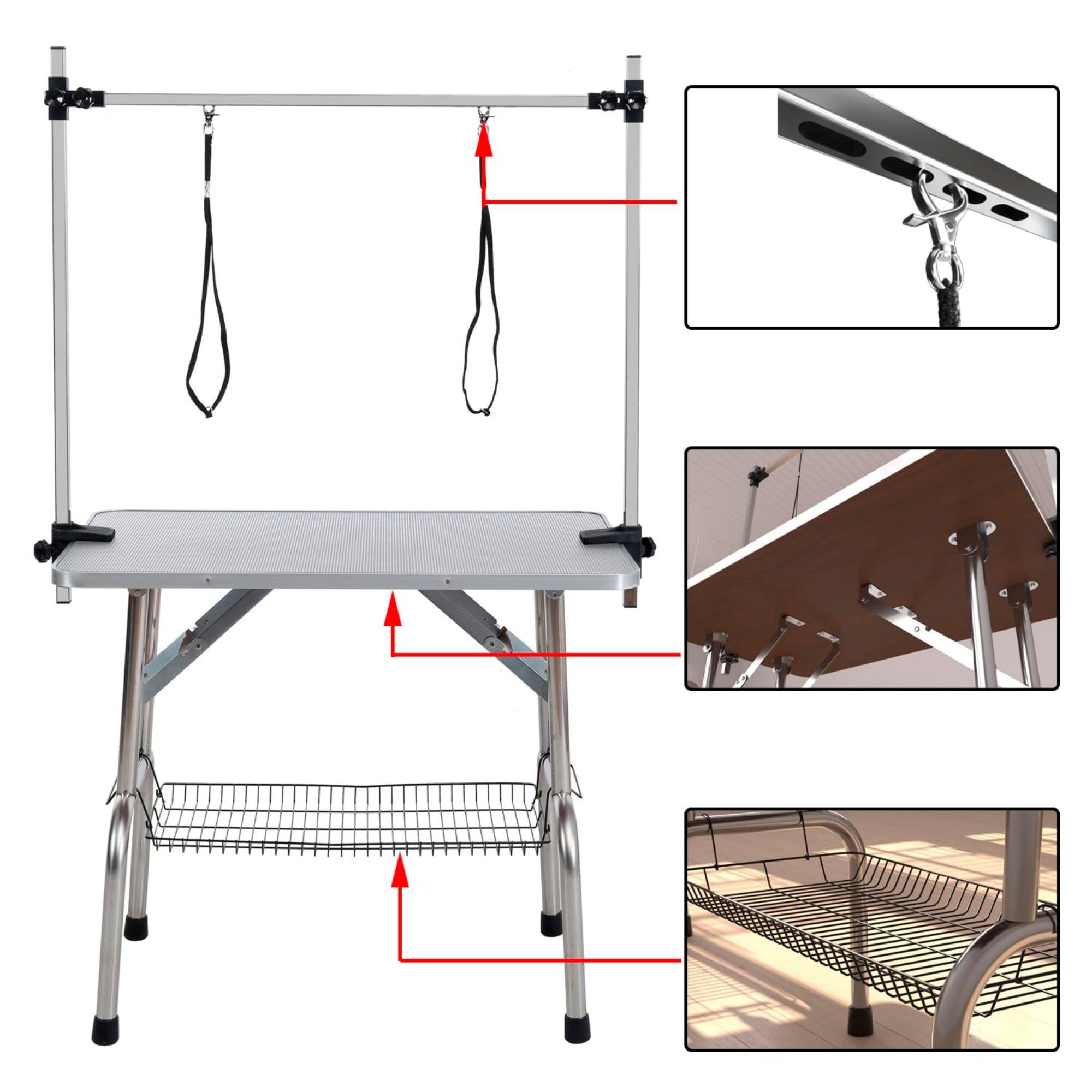 Alt View 3. Glintex - 36" Stainless steel Folding Pet Grooming Table，Dressing Table，Adjustable Arm and Storage Basket for Home and Pet Salon.
