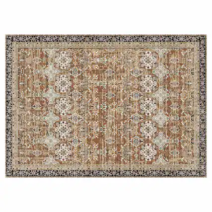 Front. VEVOR - Area Rug, 9 x 12 ft Large Washable Rug, Non-Slip and Tear-Resistant Soft Carpet, Pet & Child Friendly Vintage Area Rugs - Brown Green.