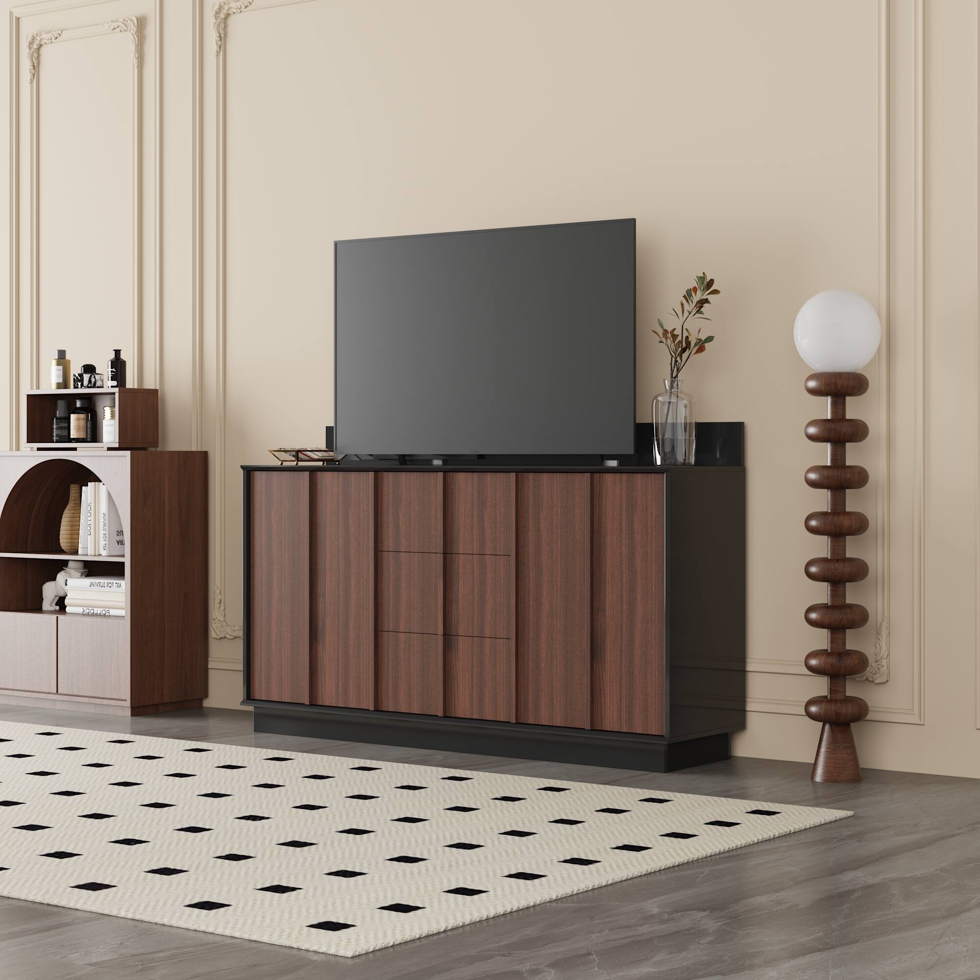 Alt View 7. Famapy - TV Stand with Power Outlets and Cable Management, 65" Entertainment Center with Storage Drawers and Walnut Finish - Brown.